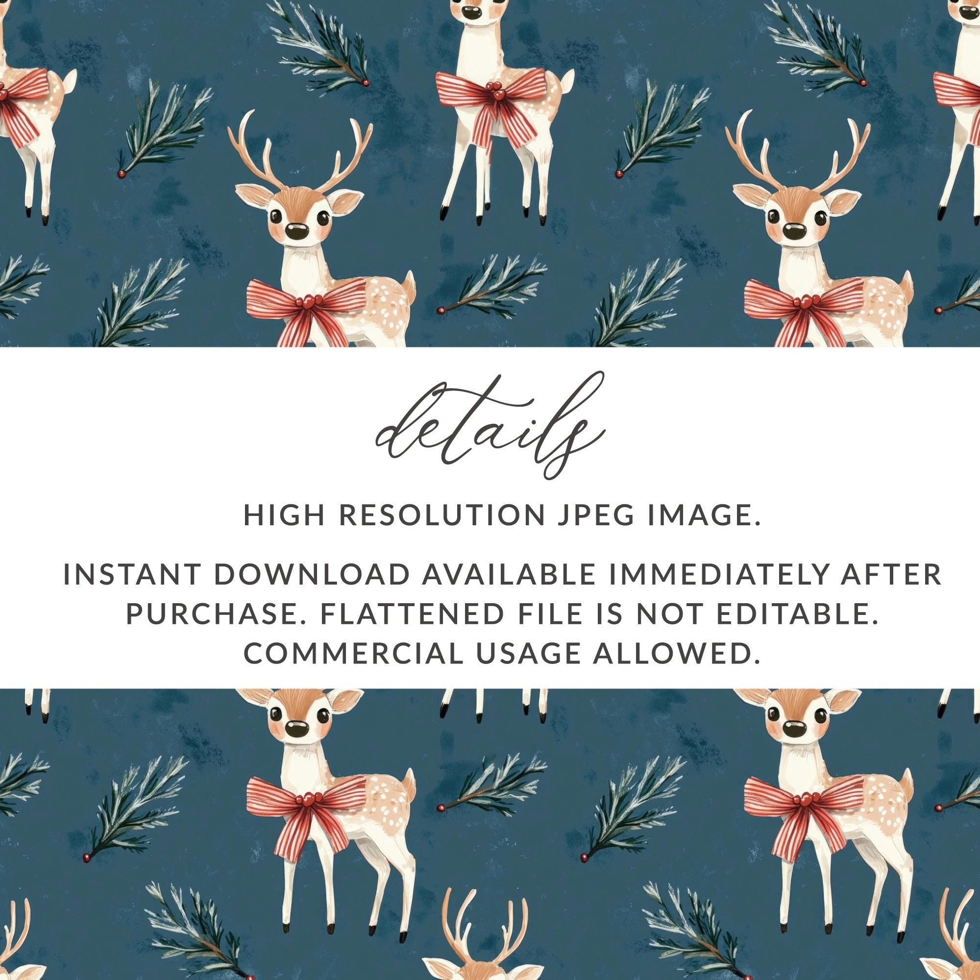 Deer Seamless Pattern, Christmas Digital Paper, Winter Holiday Design, Festive Background, Scrapbook Paper, Cute Reindeer Pattern, 12x12 - Moore and Mountain