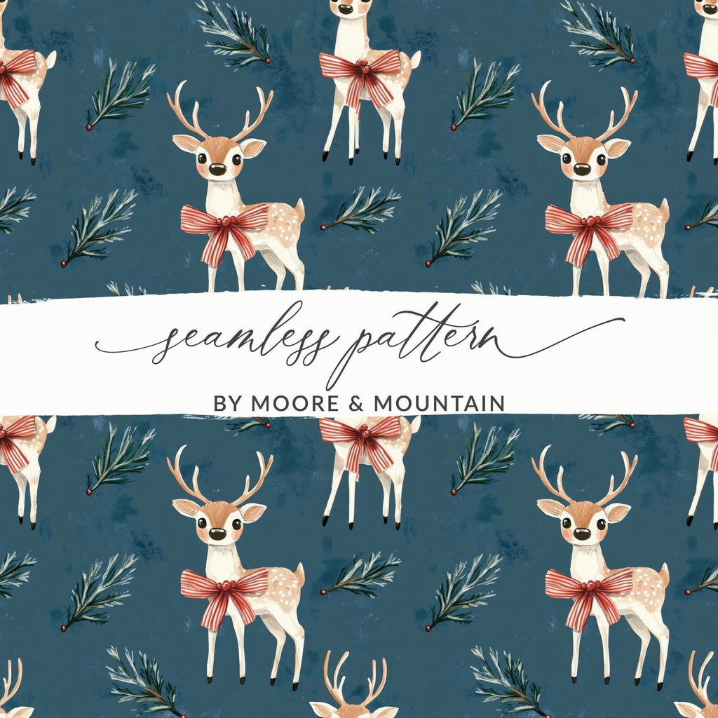 Deer Seamless Pattern, Christmas Digital Paper, Winter Holiday Design, Festive Background, Scrapbook Paper, Cute Reindeer Pattern, 12x12 - Moore and Mountain