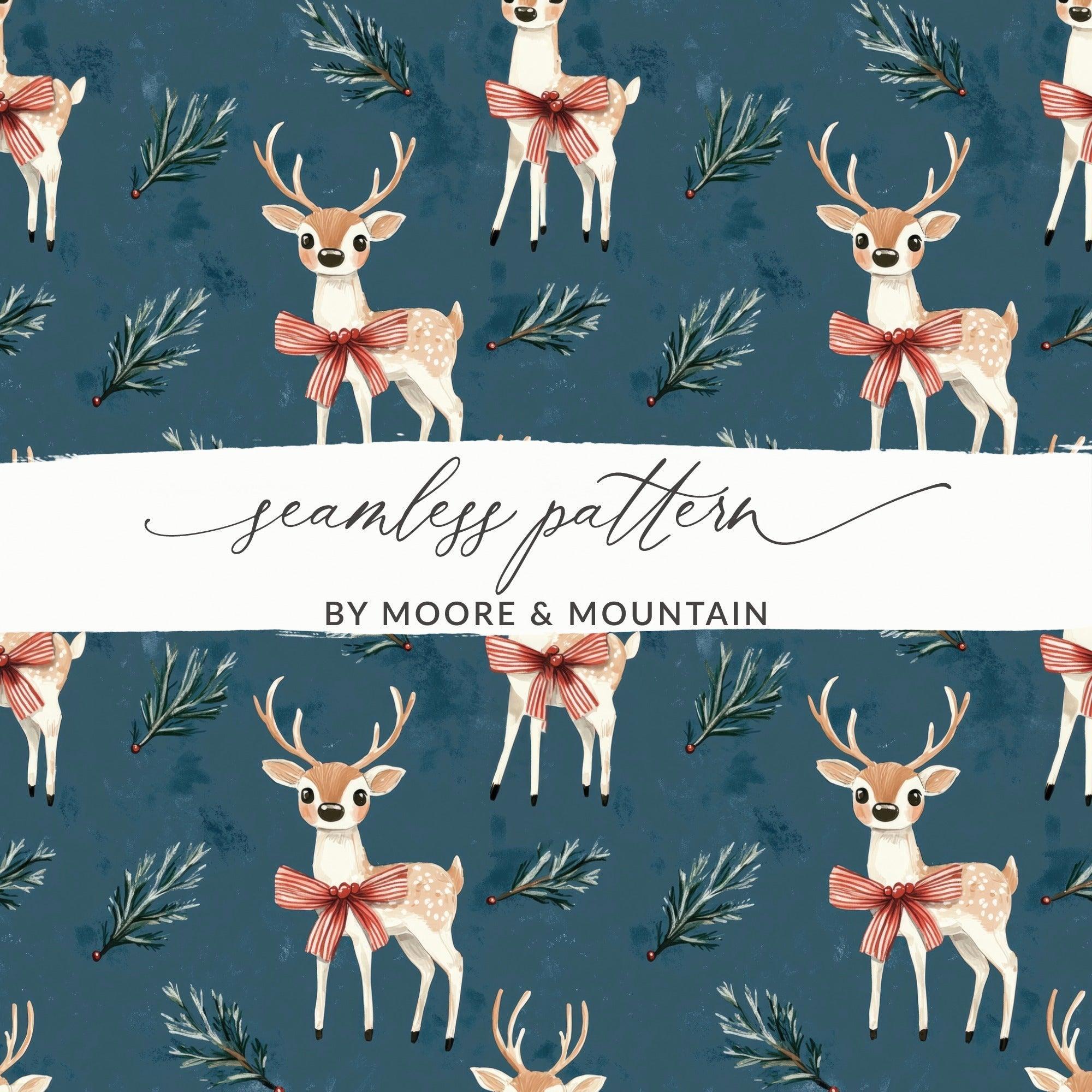 Deer Seamless Pattern, Christmas Digital Paper, Winter Holiday Design, Festive Background, Scrapbook Paper, Cute Reindeer Pattern, 12x12 - Moore and Mountain
