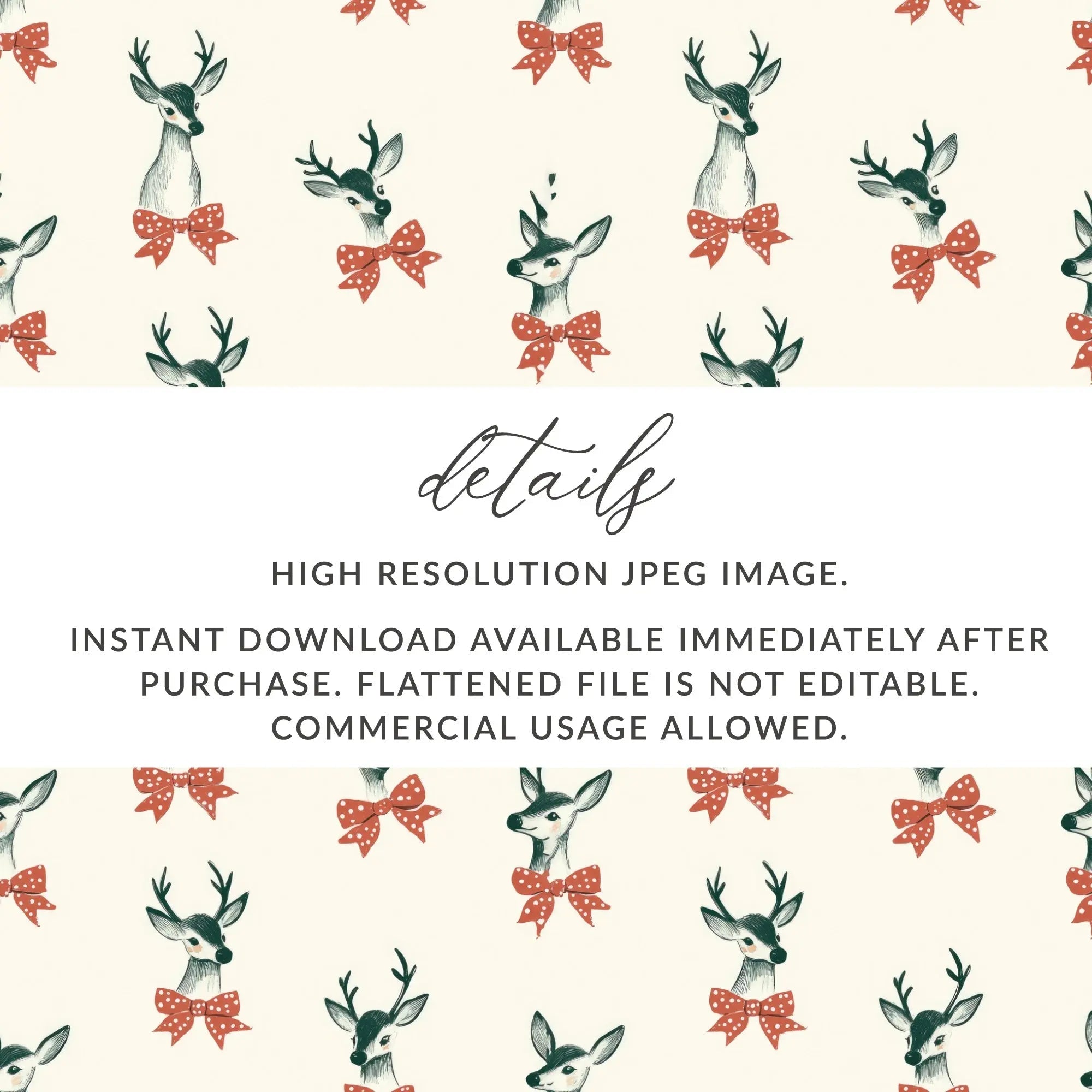 Deer with Bow Digital Paper, Christmas Seamless Pattern, Festive Repeat Pattern, Cute Holiday Pattern, Digital Download for Fabric, Craft - Moore and Mountain