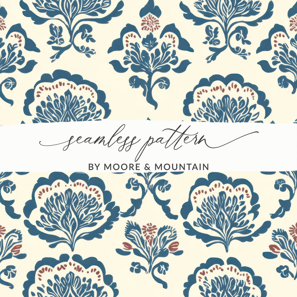 Delicate Indigo Flower Seamless Pattern Background Print - Moore and Mountain