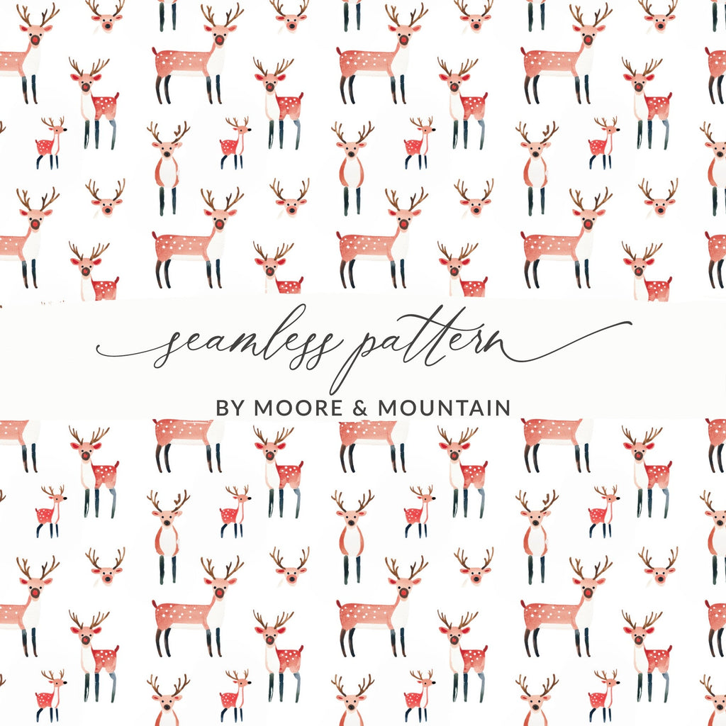 Delightful Reindeer Seamless Pattern Illustration Design Digital, Winter Pattern Seamless Deer - Moore and Mountain