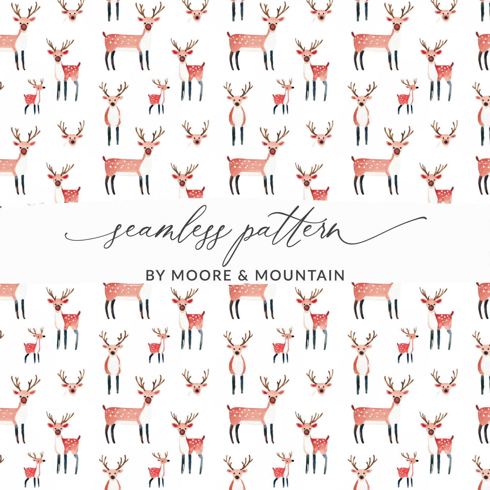 Delightful Reindeer Seamless Pattern Illustration Design Digital, Winter Pattern Seamless Deer - Moore and Mountain