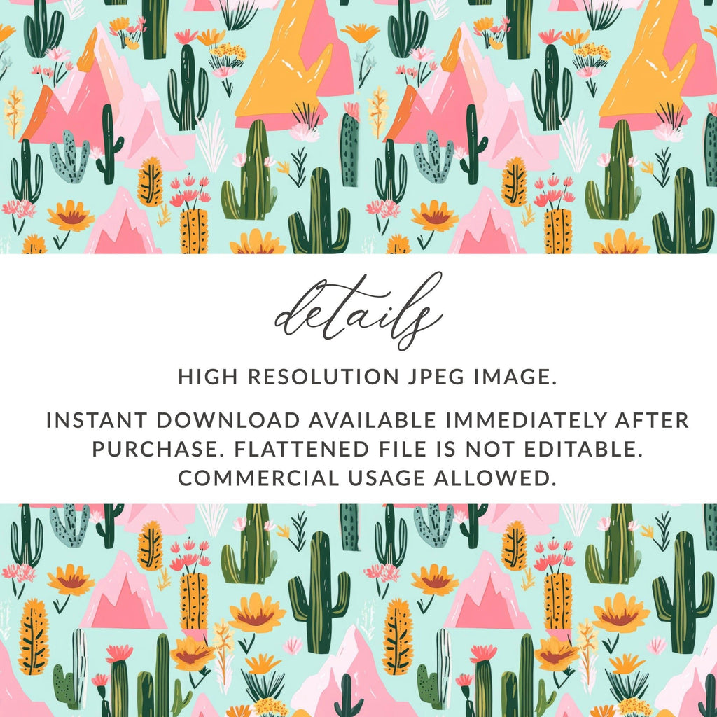 Desert Mountains And Cactus Seamless Pattern For Your Project, Seamless Cactus Texture - Moore and Mountain