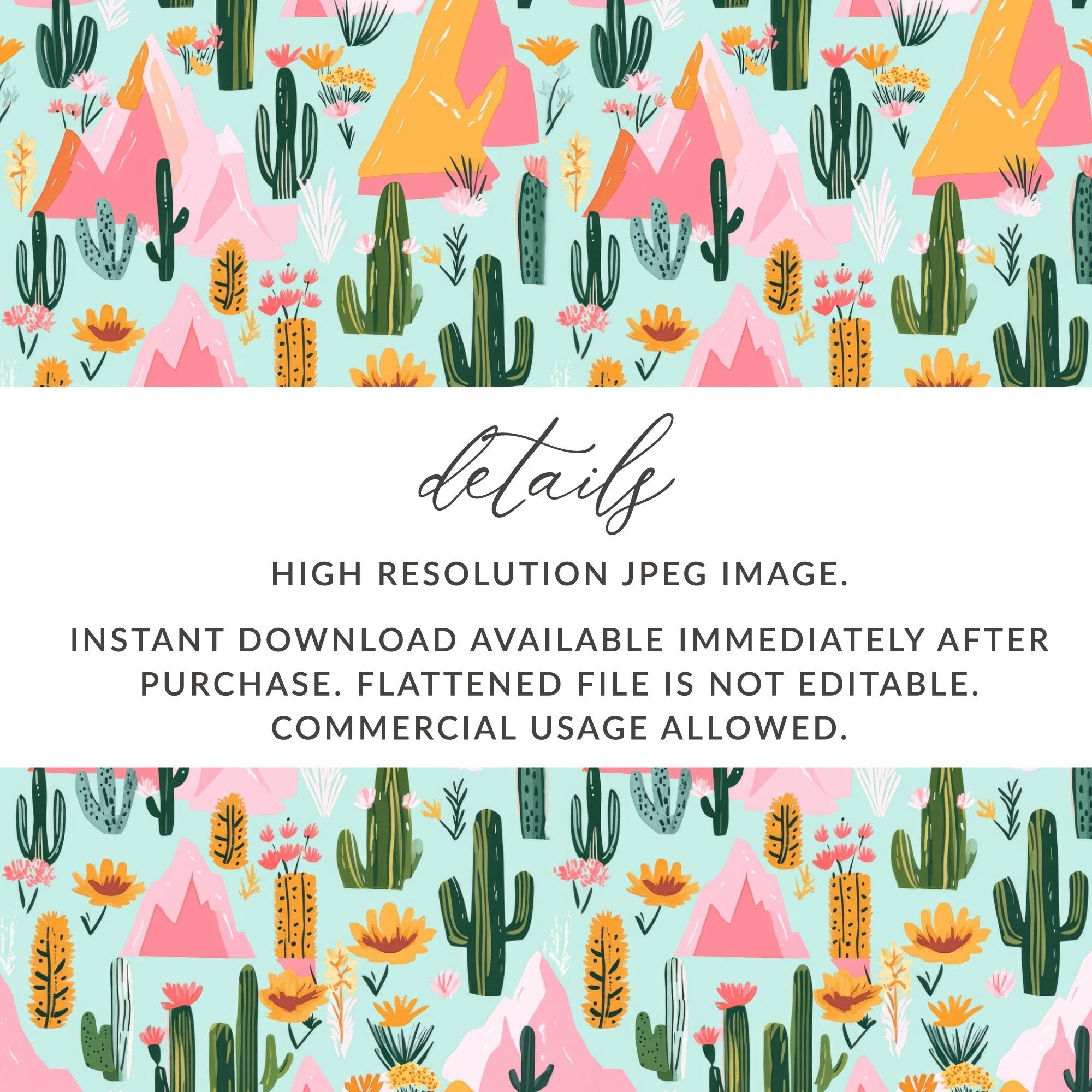 Desert Mountains And Cactus Seamless Pattern For Your Project, Seamless Cactus Texture - Moore and Mountain