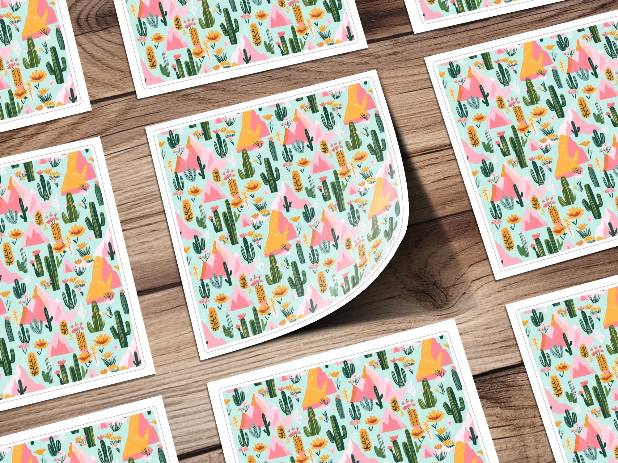 Desert Mountains And Cactus Seamless Pattern For Your Project, Seamless Cactus Texture - Moore and Mountain