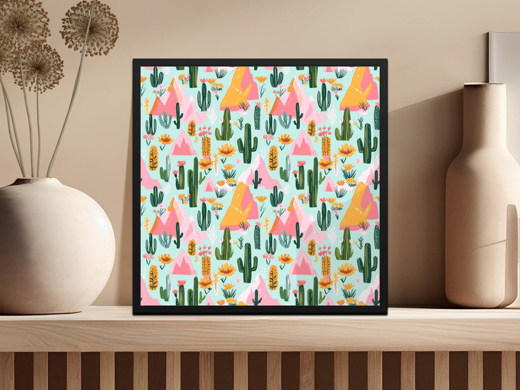 Desert Mountains And Cactus Seamless Pattern For Your Project, Seamless Cactus Texture - Moore and Mountain
