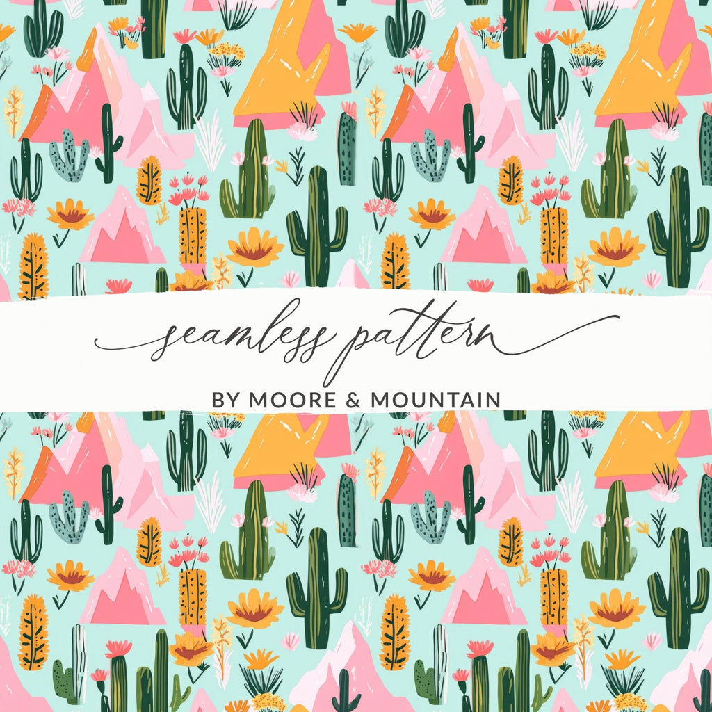 Desert Mountains And Cactus Seamless Pattern For Your Project, Seamless Cactus Texture - Moore and Mountain