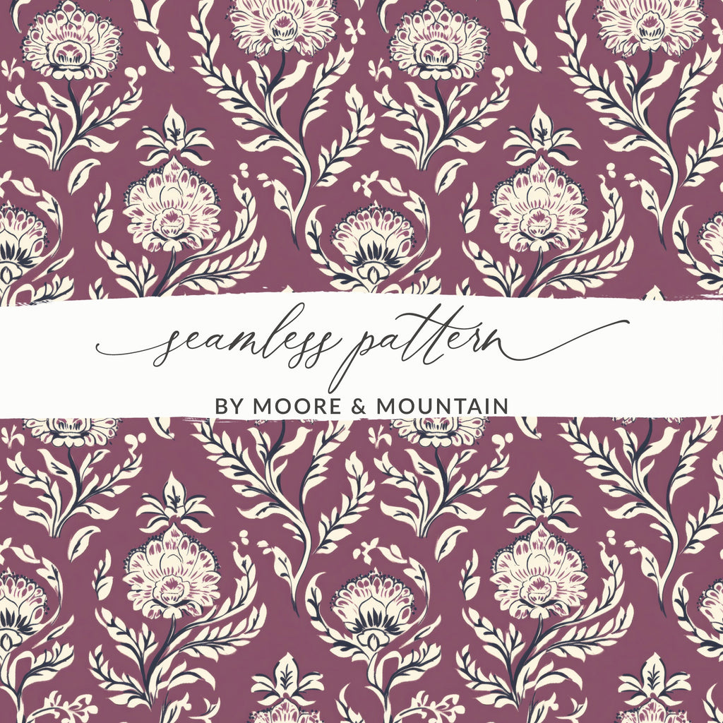 Detailed Floral Vine Pattern Kalamkari Style Design Seamless Pattern - Moore and Mountain