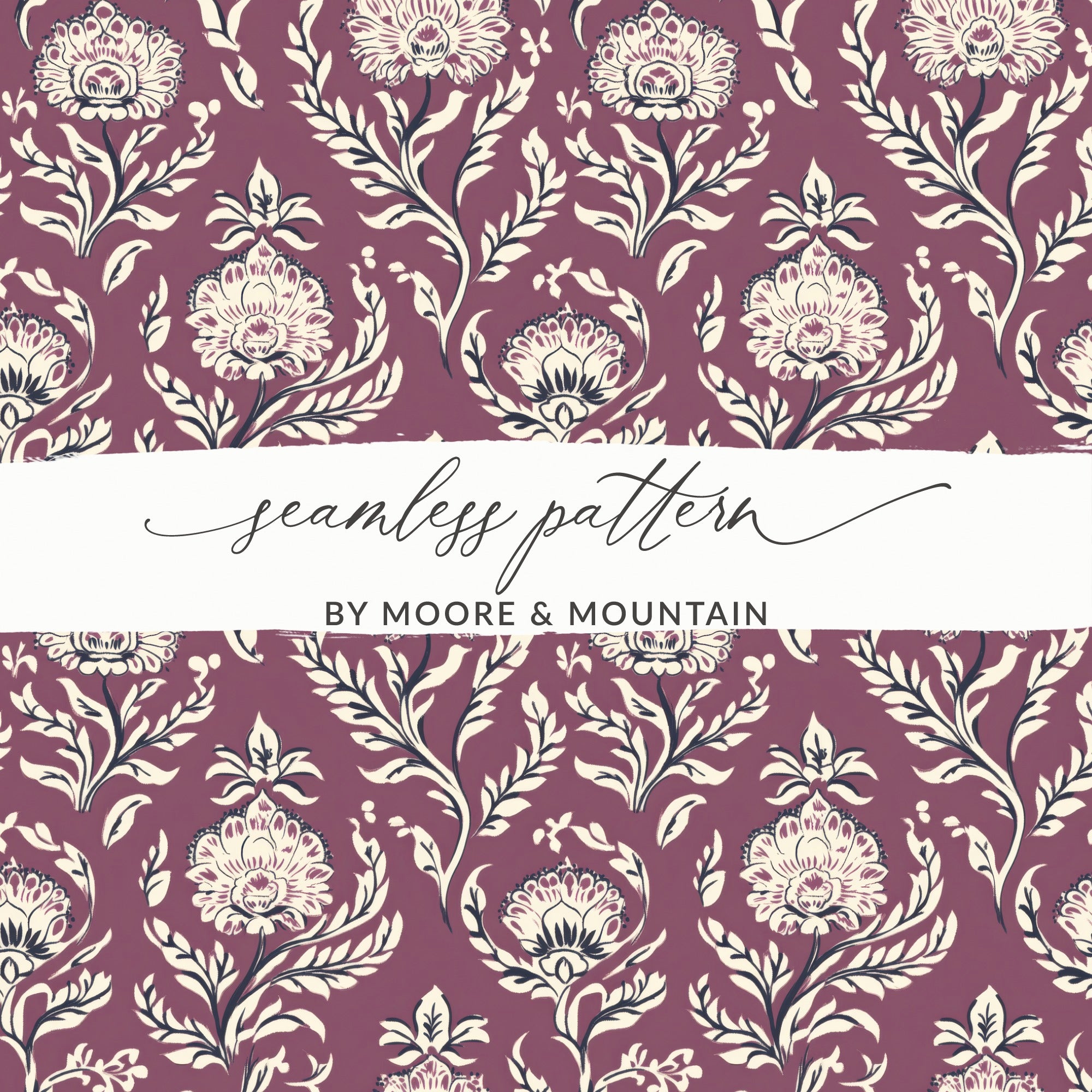 Detailed Floral Vine Pattern Kalamkari Style Design Seamless Pattern - Moore and Mountain