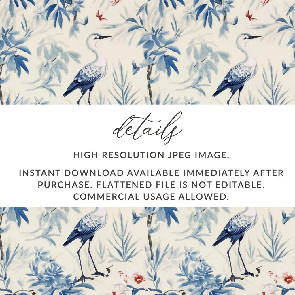 Digital Bird Pattern, Blue Floral Image, Seamless File, Tileable Background, Repeating Pattern, Scrapbook Paper, Digital Download - Moore and Mountain