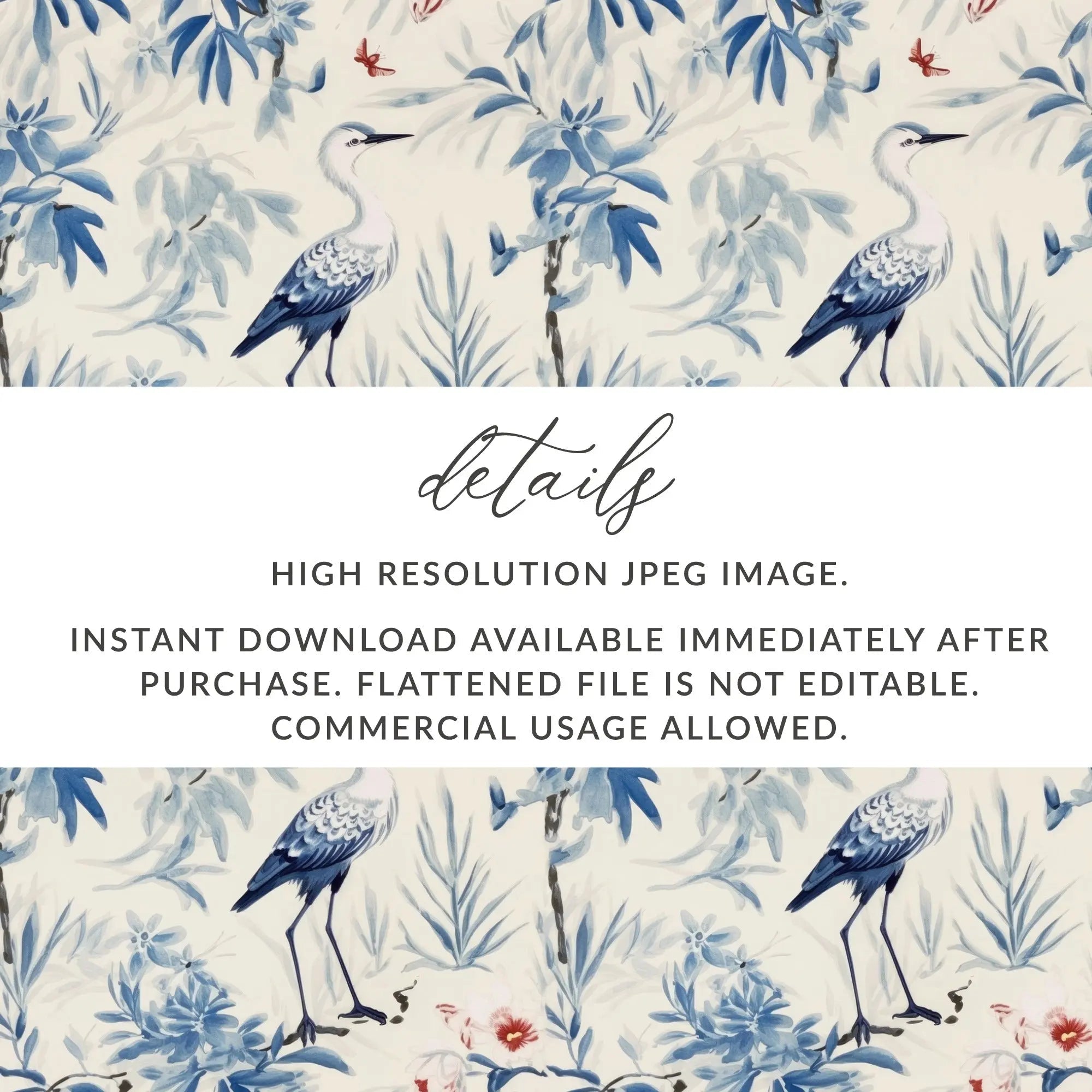 Digital Bird Pattern, Blue Floral Image, Seamless File, Tileable Background, Repeating Pattern, Scrapbook Paper, Digital Download - Moore and Mountain