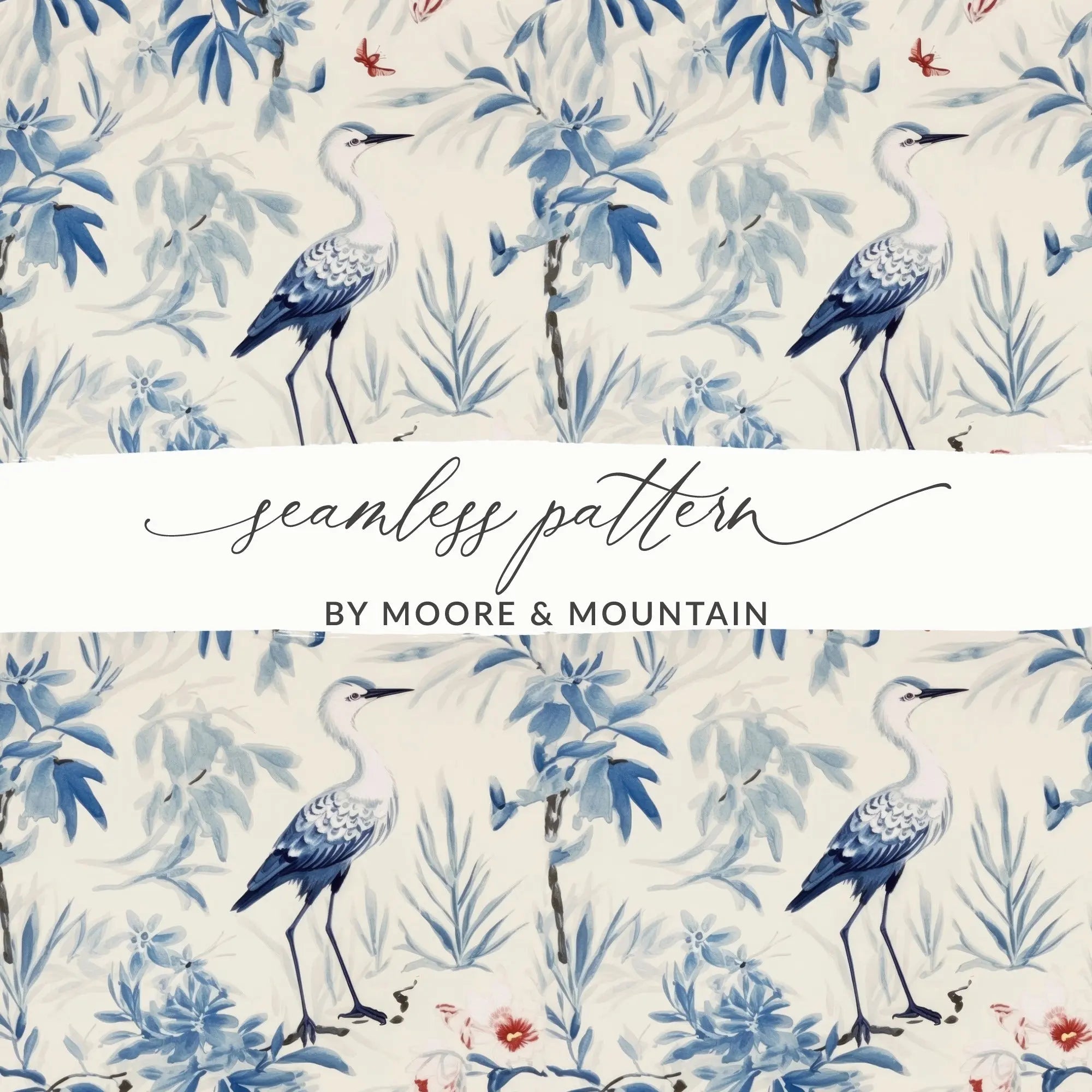 Digital Bird Pattern, Blue Floral Image, Seamless File, Tileable Background, Repeating Pattern, Scrapbook Paper, Digital Download - Moore and Mountain