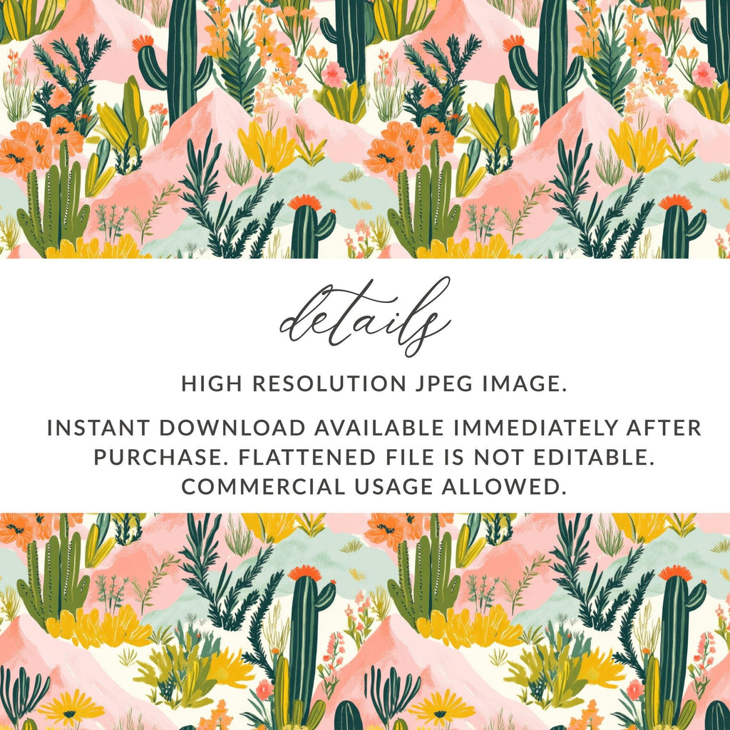 Digital Cactus Pattern, Seamless Desert Design, Floral Landscape, Print on Demand, Digital Paper, Commercial Use, Scrapbook Paper - Moore and Mountain