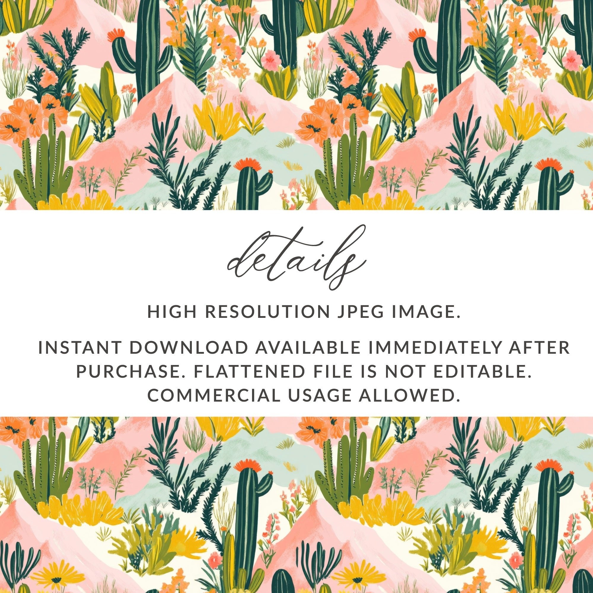 Digital Cactus Pattern, Seamless Desert Design, Floral Landscape, Print on Demand, Digital Paper, Commercial Use, Scrapbook Paper - Moore and Mountain
