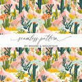 Digital Cactus Pattern, Seamless Desert Design, Floral Landscape, Print on Demand, Digital Paper, Commercial Use, Scrapbook Paper - Moore and Mountain