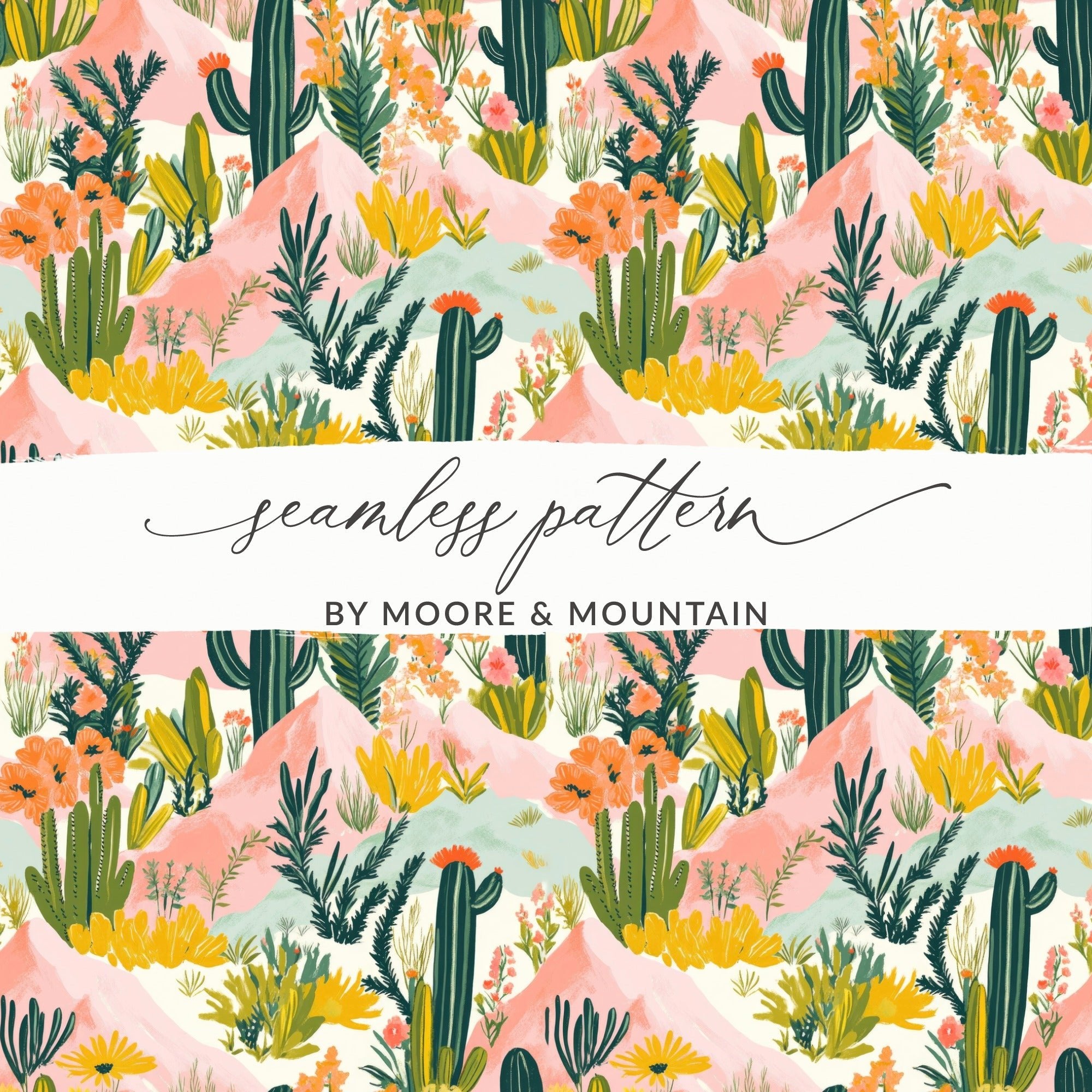 Digital Cactus Pattern, Seamless Desert Design, Floral Landscape, Print on Demand, Digital Paper, Commercial Use, Scrapbook Paper - Moore and Mountain
