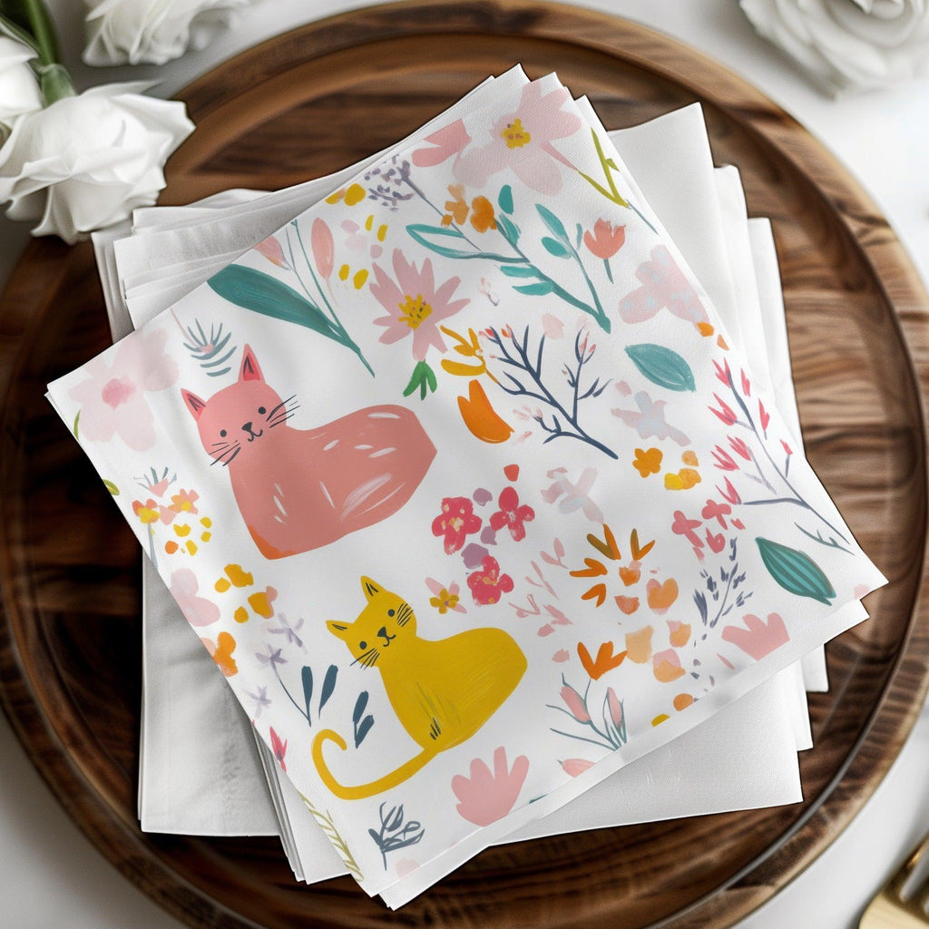 Digital Cat Floral Seamless Pattern, Pink Yellow, Modern Fabric Design, Printable Paper, Digital Files for Commercial Use 12x12 - Moore and Mountain