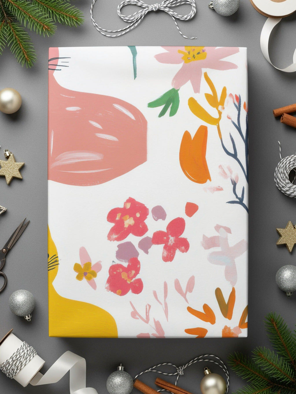 Digital Cat Floral Seamless Pattern, Pink Yellow, Modern Fabric Design, Printable Paper, Digital Files for Commercial Use 12x12 - Moore and Mountain