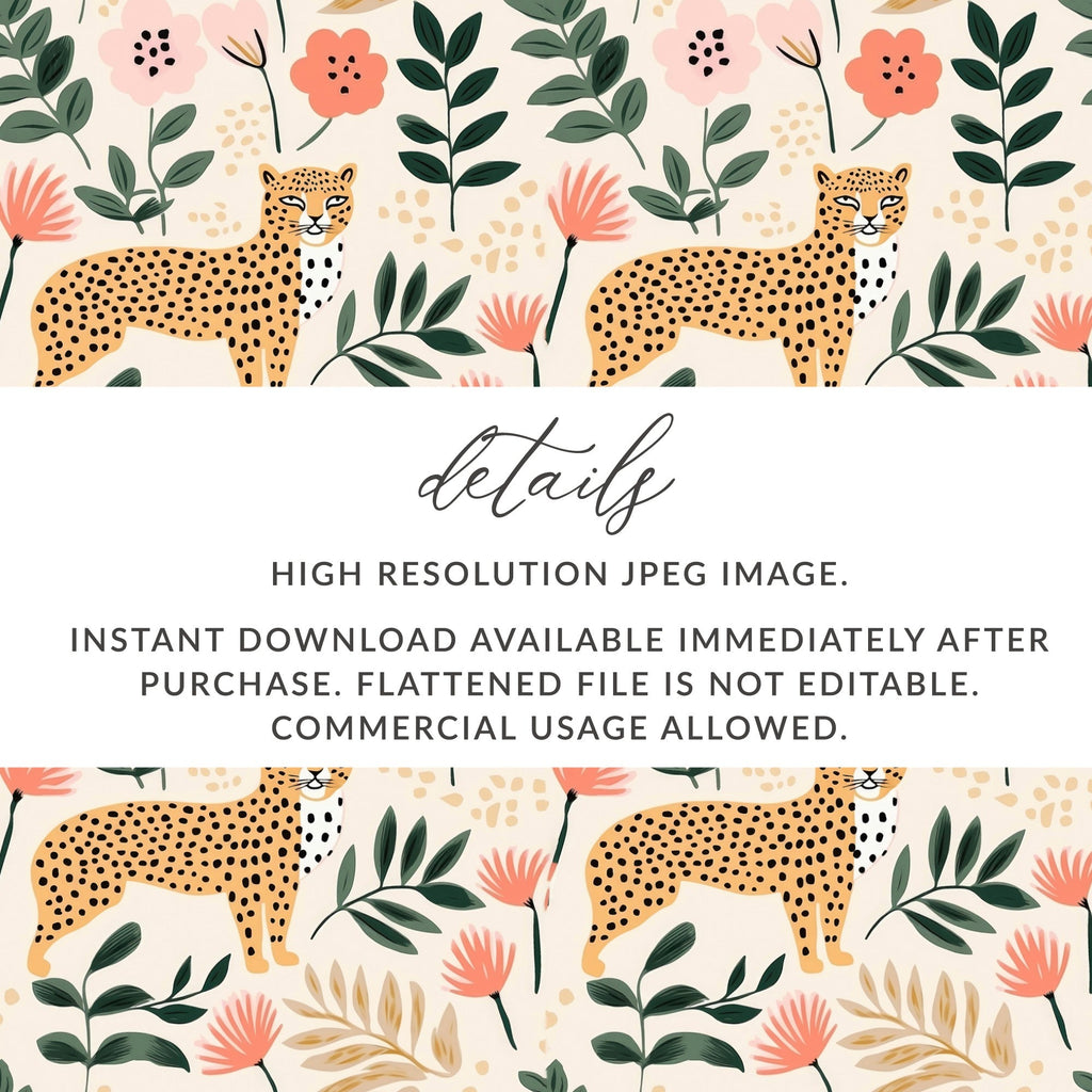 Digital Cheetah Pattern, Floral Print, Pink Green, Neutral Beige, Animal Print, Leopard Spots, Spring Pattern, Repeat Pattern Design - Moore and Mountain