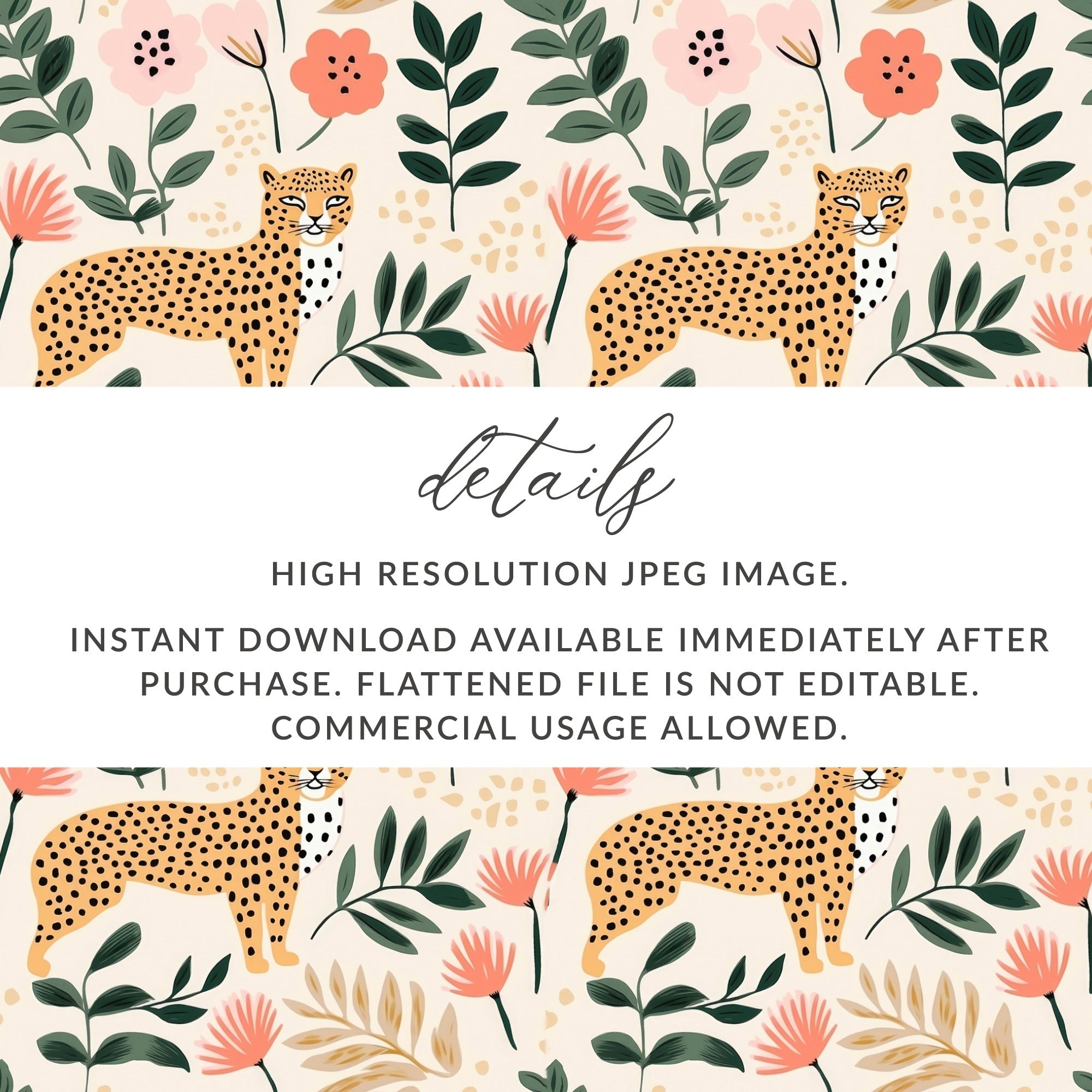 Digital Cheetah Pattern, Floral Print, Pink Green, Neutral Beige, Animal Print, Leopard Spots, Spring Pattern, Repeat Pattern Design - Moore and Mountain