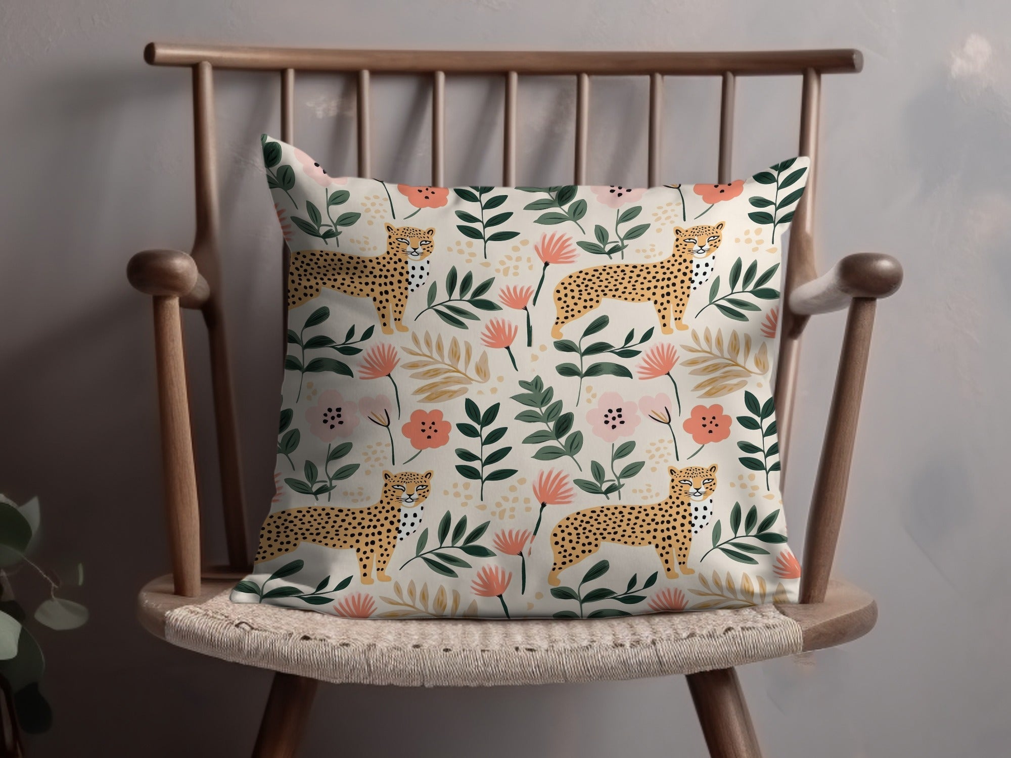 Digital Cheetah Pattern, Floral Print, Pink Green, Neutral Beige, Animal Print, Leopard Spots, Spring Pattern, Repeat Pattern Design - Moore and Mountain