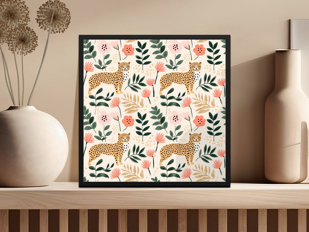 Digital Cheetah Pattern, Floral Print, Pink Green, Neutral Beige, Animal Print, Leopard Spots, Spring Pattern, Repeat Pattern Design - Moore and Mountain