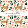 Digital Cheetah Pattern, Floral Print, Pink Green, Neutral Beige, Animal Print, Leopard Spots, Spring Pattern, Repeat Pattern Design - Moore and Mountain