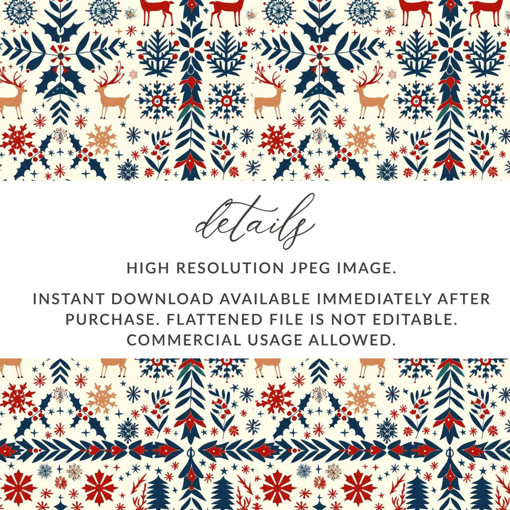 Digital Christmas Pattern, Reindeer Seamless Pattern, Festive Design Download, Holiday Print Digital Paper, Scrapbook Paper, Xmas Background - Moore and Mountain
