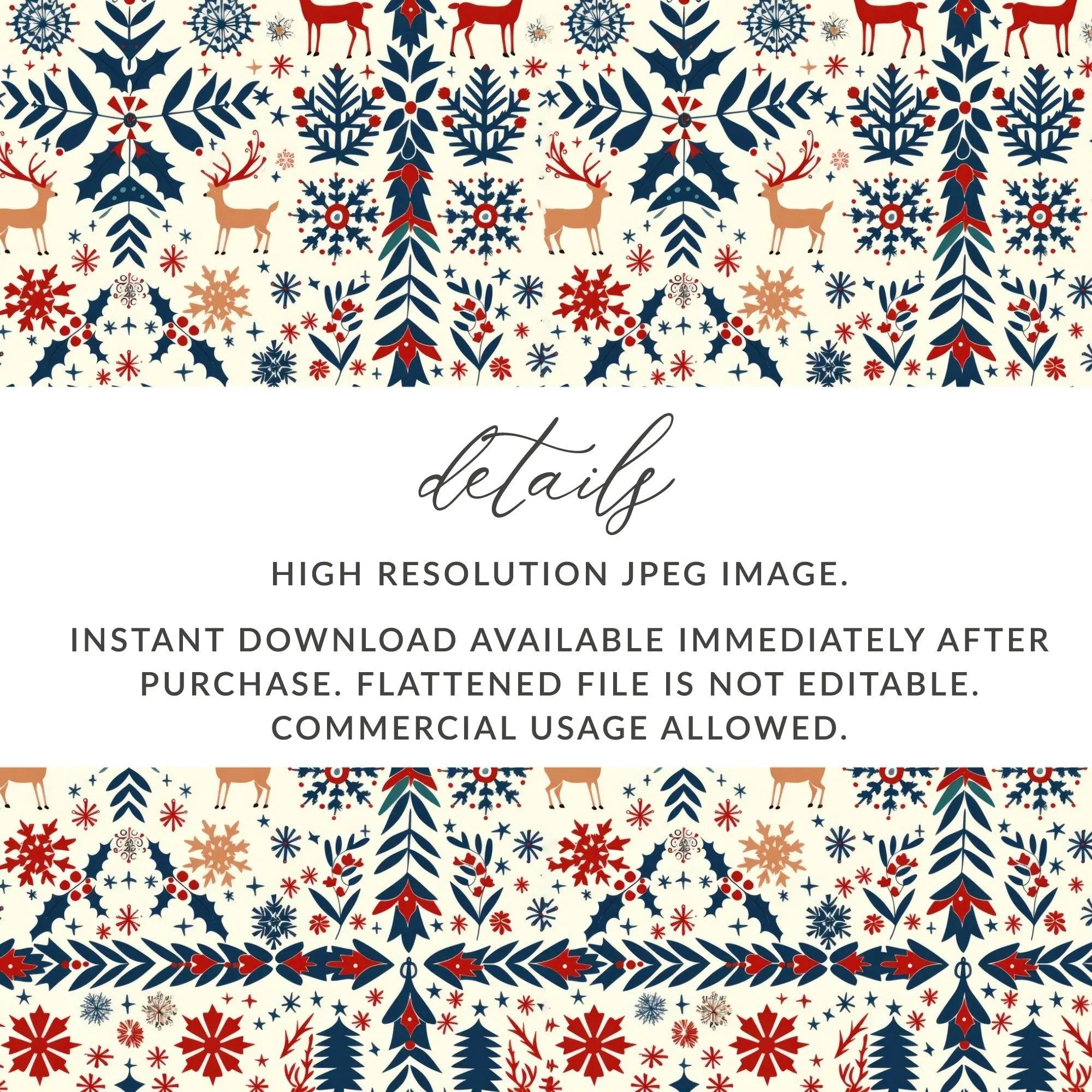 Digital Christmas Pattern, Reindeer Seamless Pattern, Festive Design Download, Holiday Print Digital Paper, Scrapbook Paper, Xmas Background - Moore and Mountain