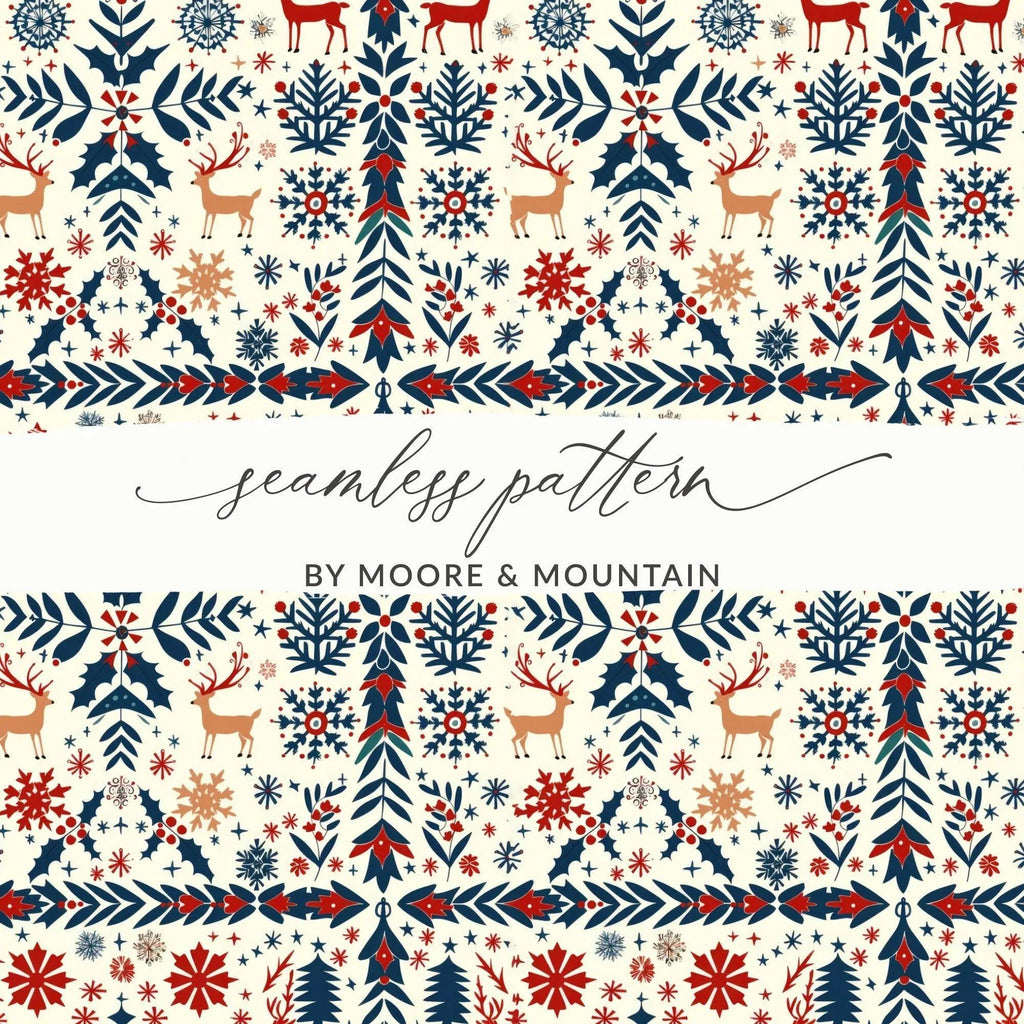 Digital Christmas Pattern, Reindeer Seamless Pattern, Festive Design Download, Holiday Print Digital Paper, Scrapbook Paper, Xmas Background - Moore and Mountain