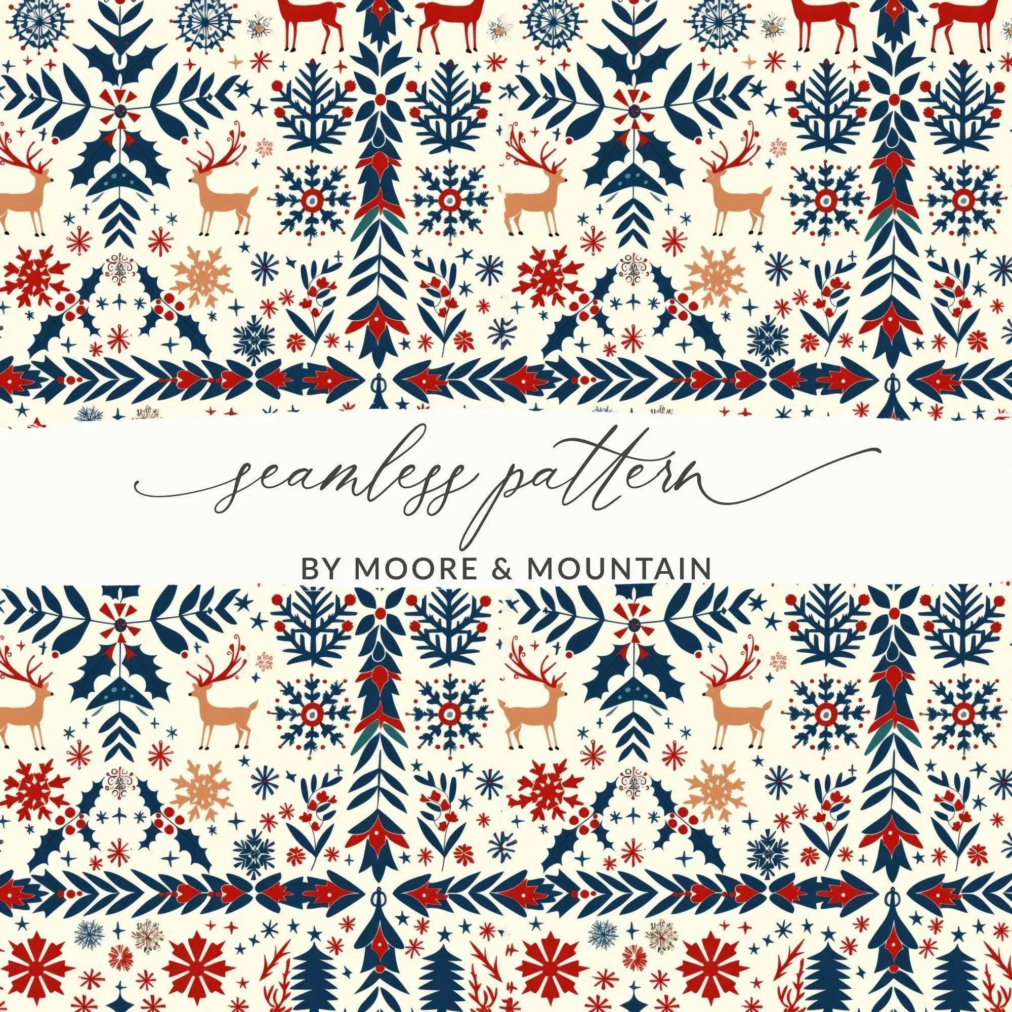 Digital Christmas Pattern, Reindeer Seamless Pattern, Festive Design Download, Holiday Print Digital Paper, Scrapbook Paper, Xmas Background - Moore and Mountain