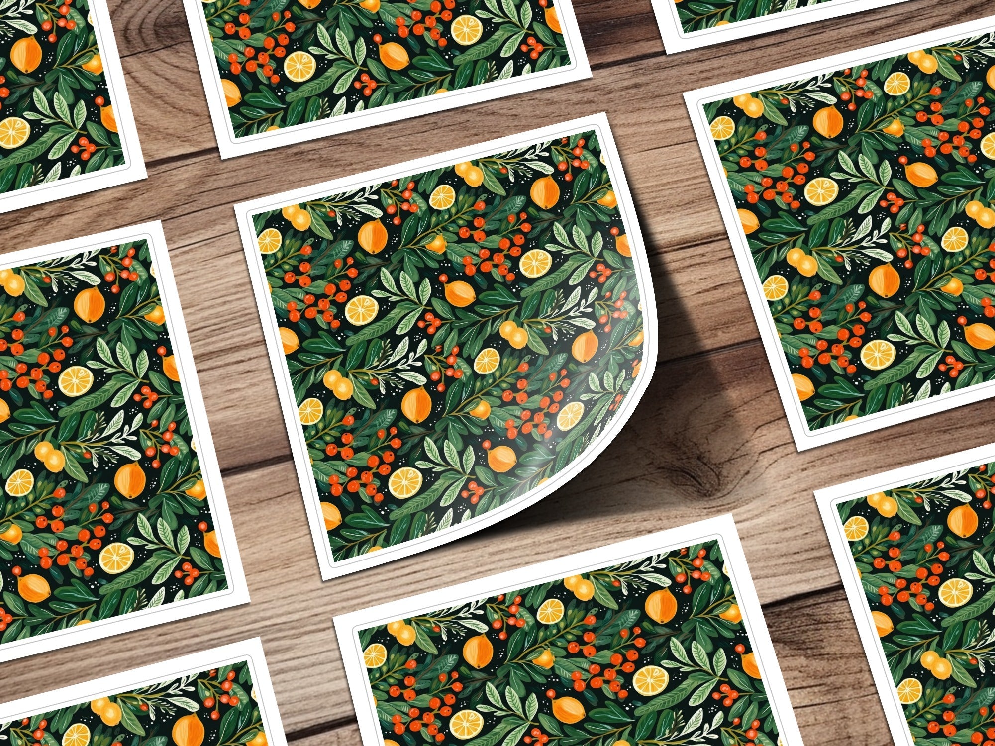 Digital Citrus Berries Seamless Pattern, Festive Fruit Leaves Repeat Digital Paper, Print on Demand, Fabric Design, Digital Download - Moore and Mountain
