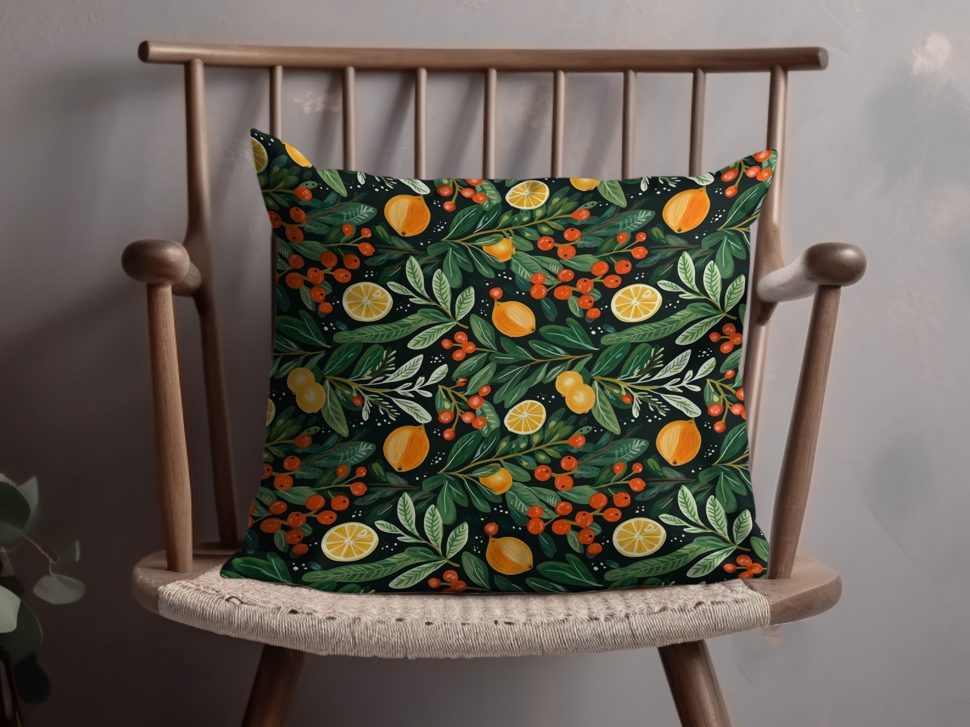 Digital Citrus Berries Seamless Pattern, Festive Fruit Leaves Repeat Digital Paper, Print on Demand, Fabric Design, Digital Download - Moore and Mountain