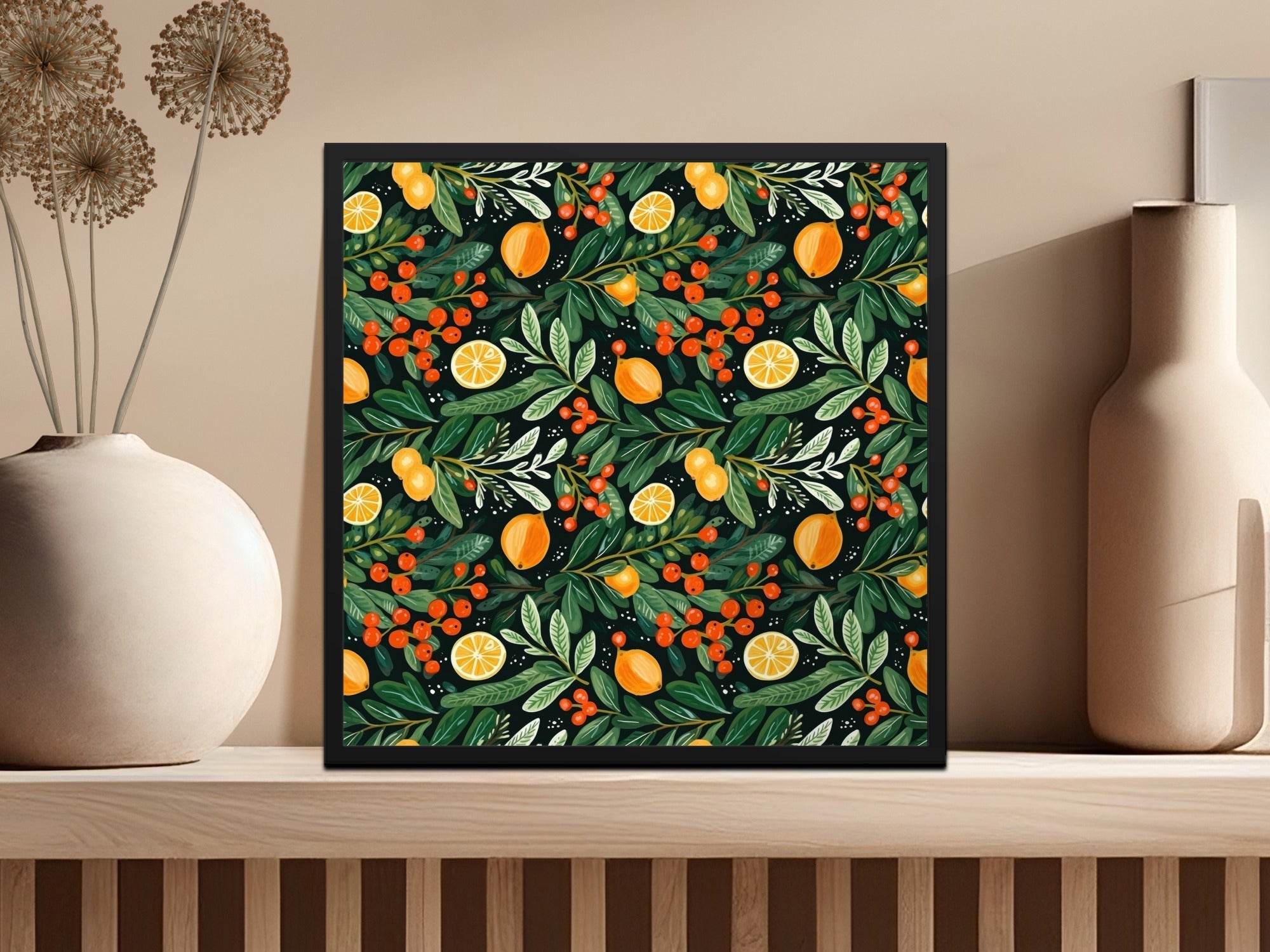 Digital Citrus Berries Seamless Pattern, Festive Fruit Leaves Repeat Digital Paper, Print on Demand, Fabric Design, Digital Download - Moore and Mountain