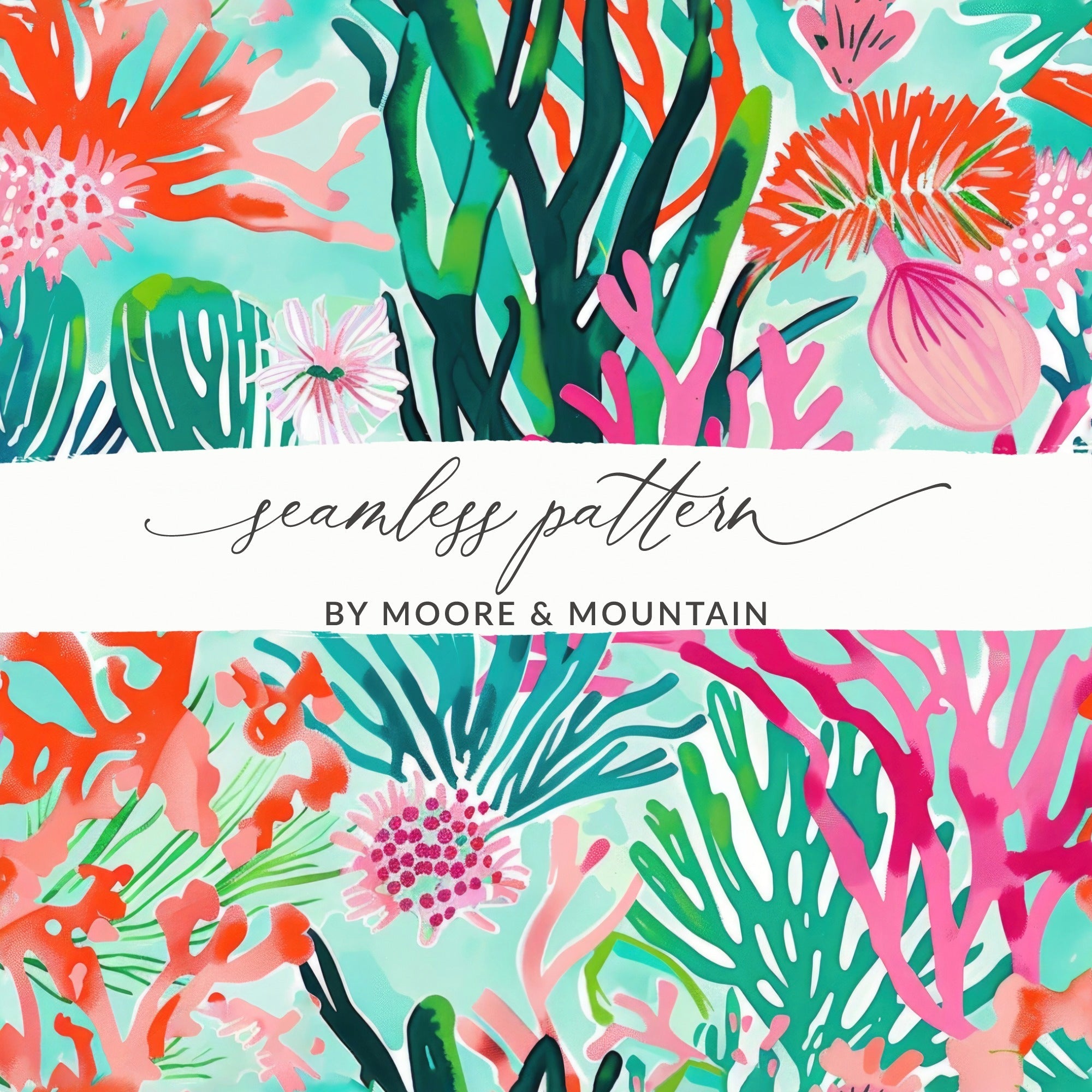 Digital Coral Reef Pattern, Seamless Ocean Background, Vibrant Sea Life, Colorful Marine Art, Scrapbook Paper, Fabric Design, Download - Moore and Mountain