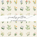 Digital Floral Clipart, Watercolor Flower Illustration, Seamless Pattern Tile, Scrapbook Paper, Digital Paper, Flower Design, Digital with soft pastel flowers on grid background