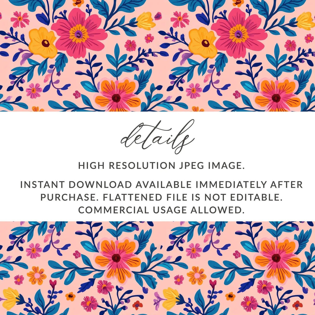 Digital Floral Pattern, Seamless Flower Design, Colorful Botanical Print, Fabric Design, Scrapbooking Paper, Digital Paper Download - Moore and Mountain