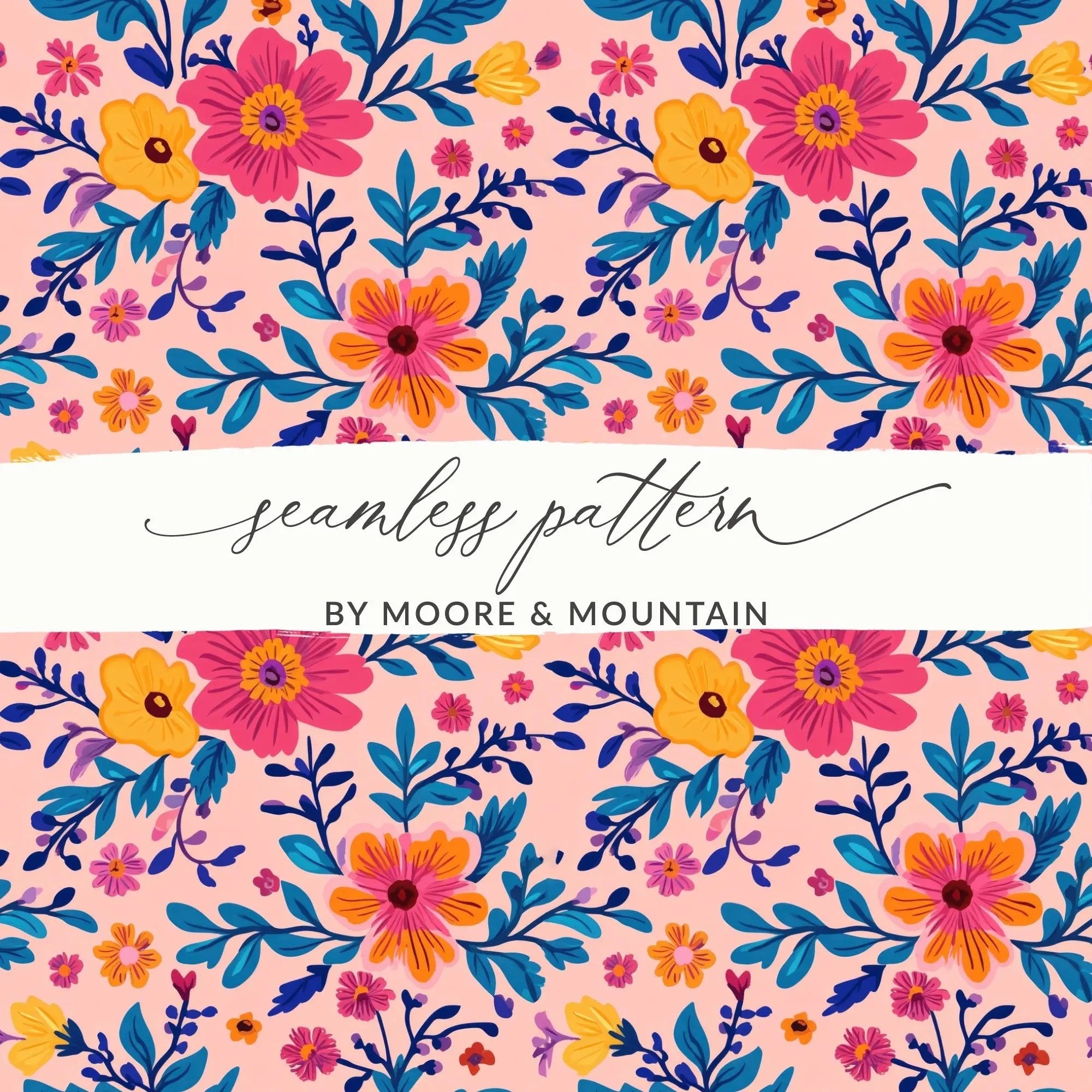 Digital Floral Pattern, Seamless Flower Design, Colorful Botanical Print, Fabric Design, Scrapbooking Paper, Digital Paper Download - Moore and Mountain