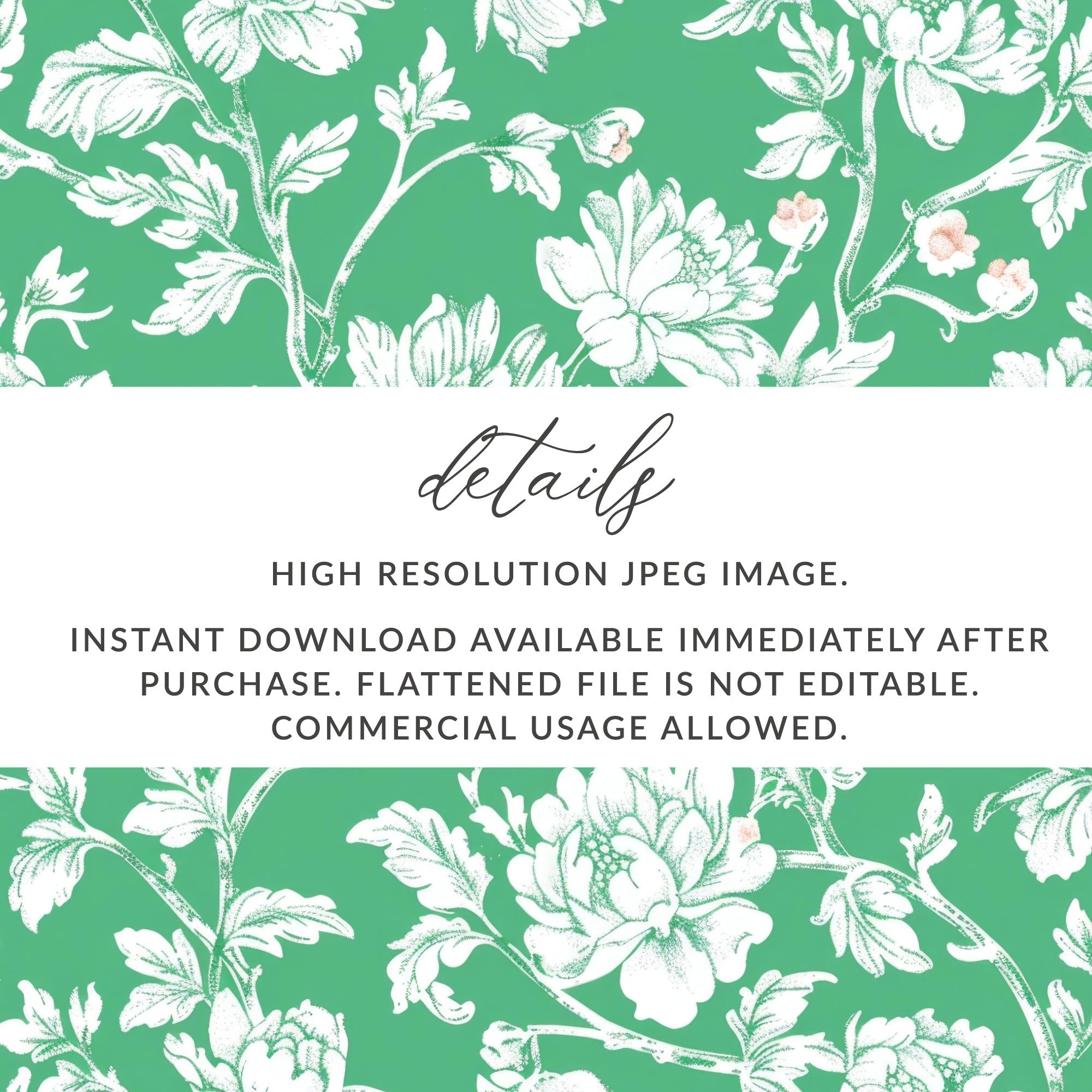 Digital Floral Pattern, Seamless Peony Design, Green and White Wallpaper, Printable Fabric Pattern, Scrapbooking Paper, 2 JPEG Scales - Moore and Mountain
