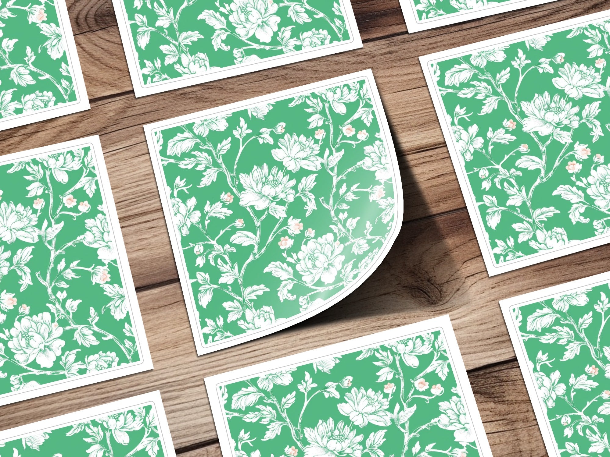 Digital Floral Pattern, Seamless Peony Design, Green and White Wallpaper, Printable Fabric Pattern, Scrapbooking Paper, 2 JPEG Scales - Moore and Mountain