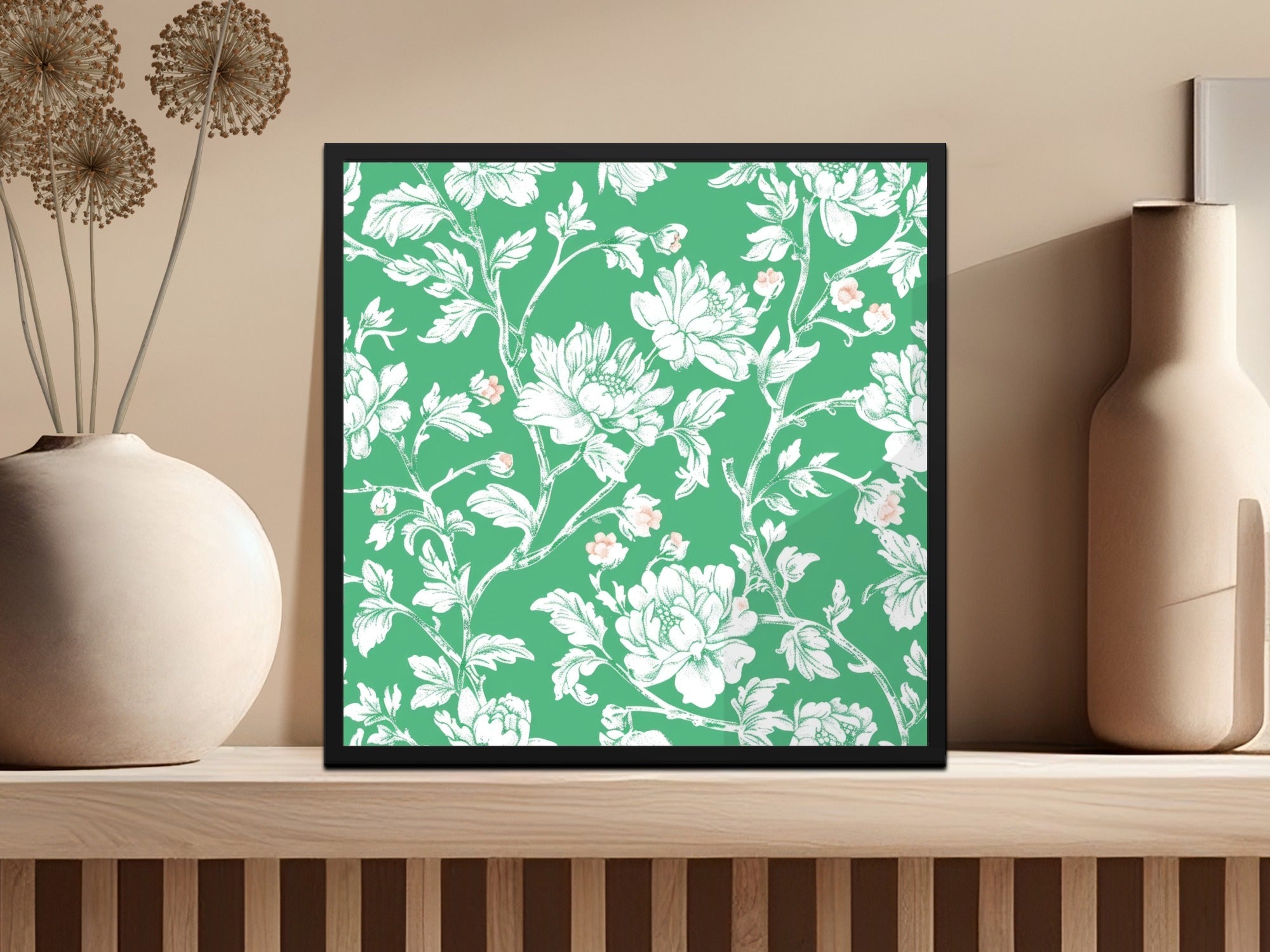Digital Floral Pattern, Seamless Peony Design, Green and White Wallpaper, Printable Fabric Pattern, Scrapbooking Paper, 2 JPEG Scales - Moore and Mountain