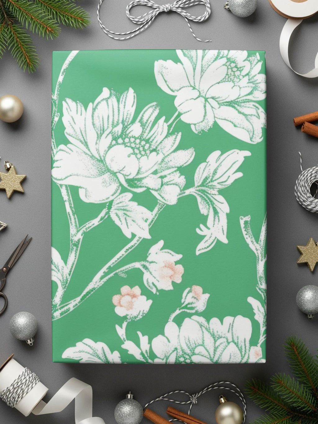 Digital Floral Pattern, Seamless Peony Design, Green and White Wallpaper, Printable Fabric Pattern, Scrapbooking Paper, 2 JPEG Scales - Moore and Mountain