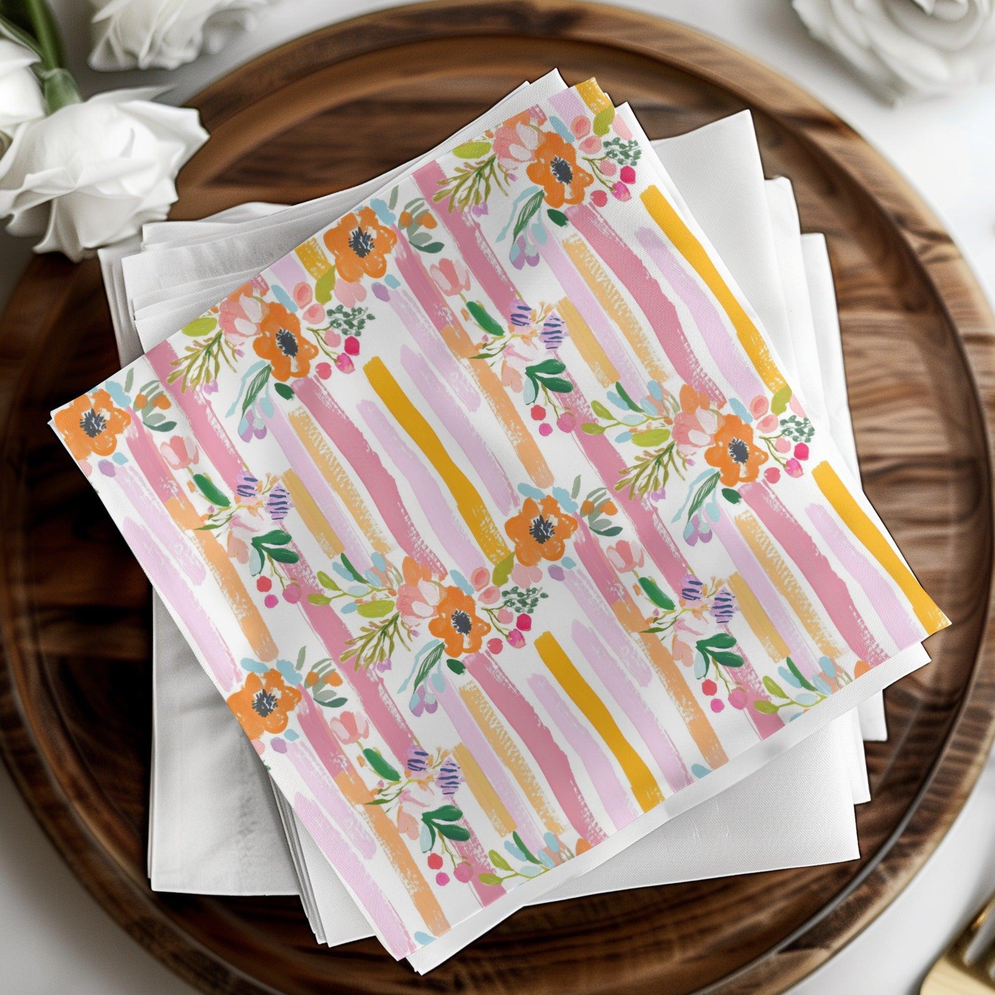Digital Floral Seamless Pattern, Flower Striped Background, Fabric Design, Digital Paper Pack, Commercial Use, Pastel Color Artwork - Moore and Mountain