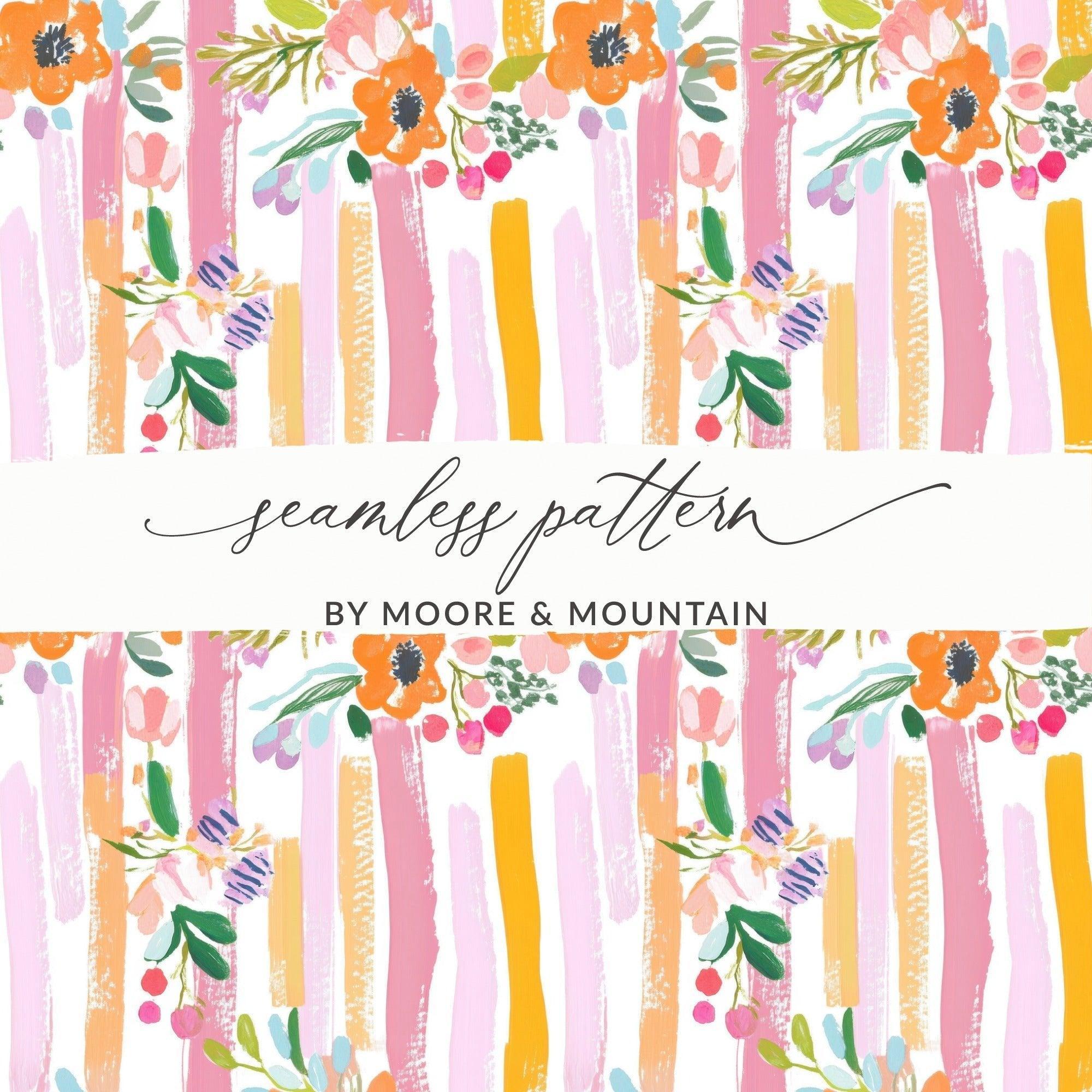 Digital Floral Seamless Pattern, Flower Striped Background, Fabric Design, Digital Paper Pack, Commercial Use, Pastel Color Artwork - Moore and Mountain