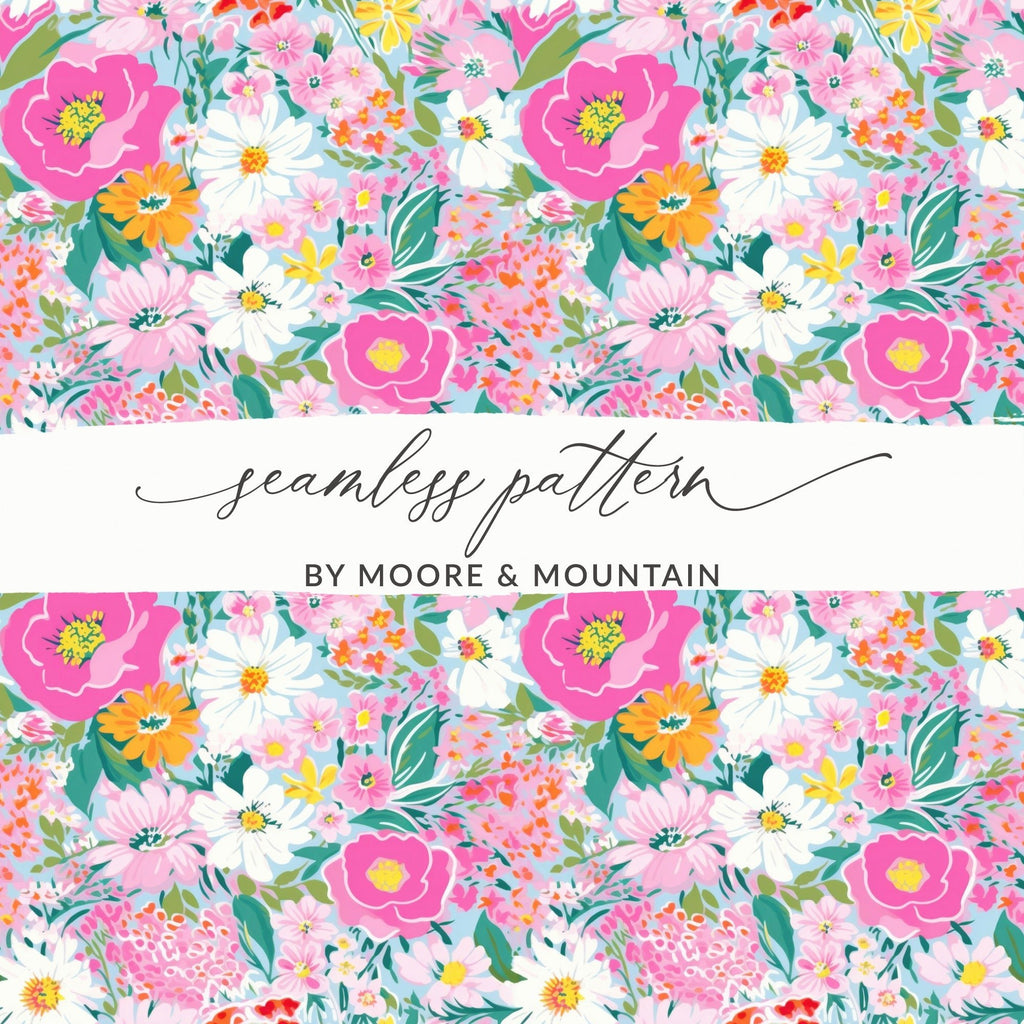 Digital Floral Seamless Pattern, Pink Flowers Design, Flower Print, Digital Paper Pack, Seamless Design for Fabric, Digital Download - Moore and Mountain