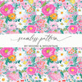 Digital Floral Seamless Pattern, Pink Flowers Design, Flower Print, Digital Paper Pack, Seamless Design for Fabric, Digital Download - Moore and Mountain