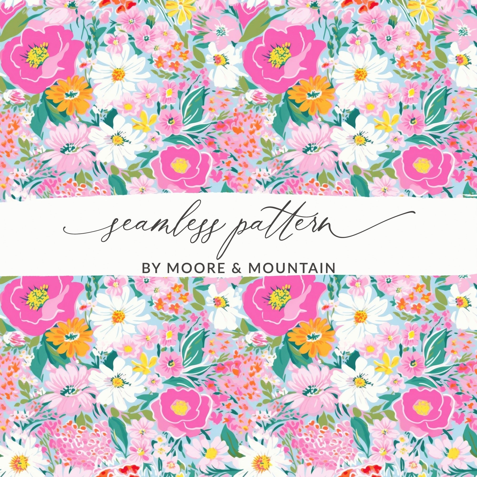 Digital Floral Seamless Pattern, Pink Flowers Design, Flower Print, Digital Paper Pack, Seamless Design for Fabric, Digital Download - Moore and Mountain