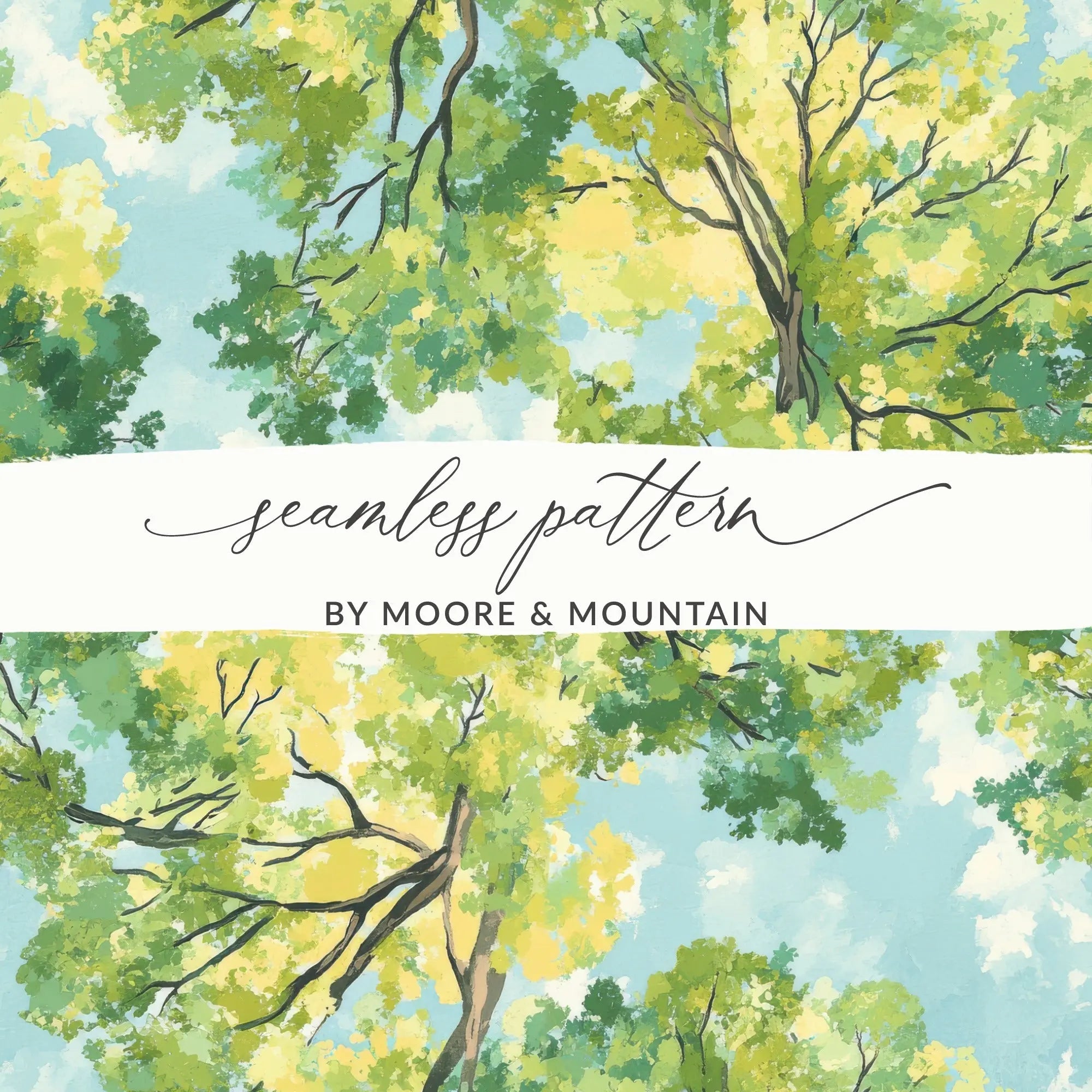 Digital Forest Canopy Art, Trees and Sky Print, Seamless Pattern Image, Digital Download, Scrapbook Paper, Two Scales, Nature Design - Moore and Mountain