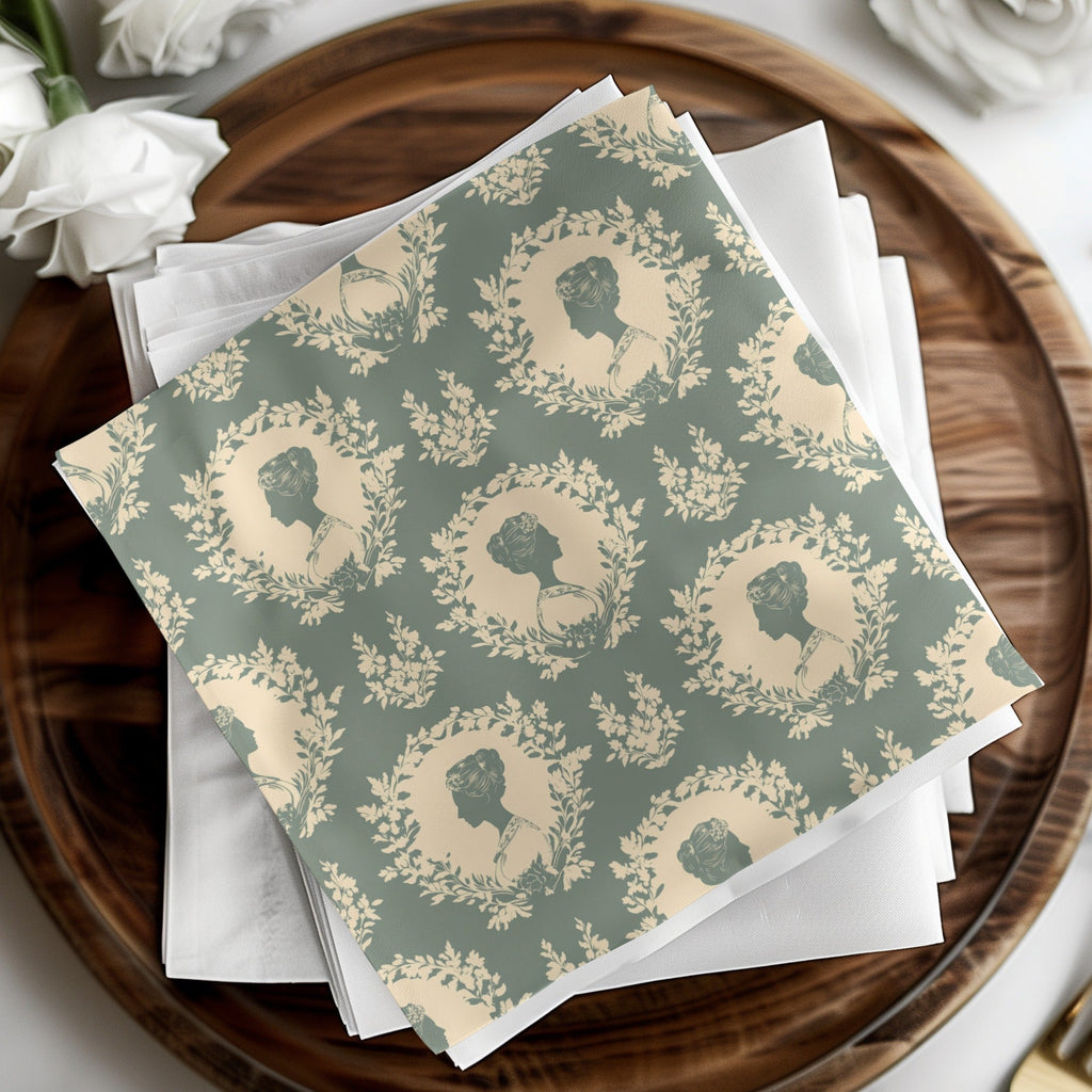 Digital Lady Cameo Floral Pattern, Seamless Floral Repeat Pattern, JPEG Files, Botanical Design, Feminine Pattern, Digital Paper Download - Moore and Mountain